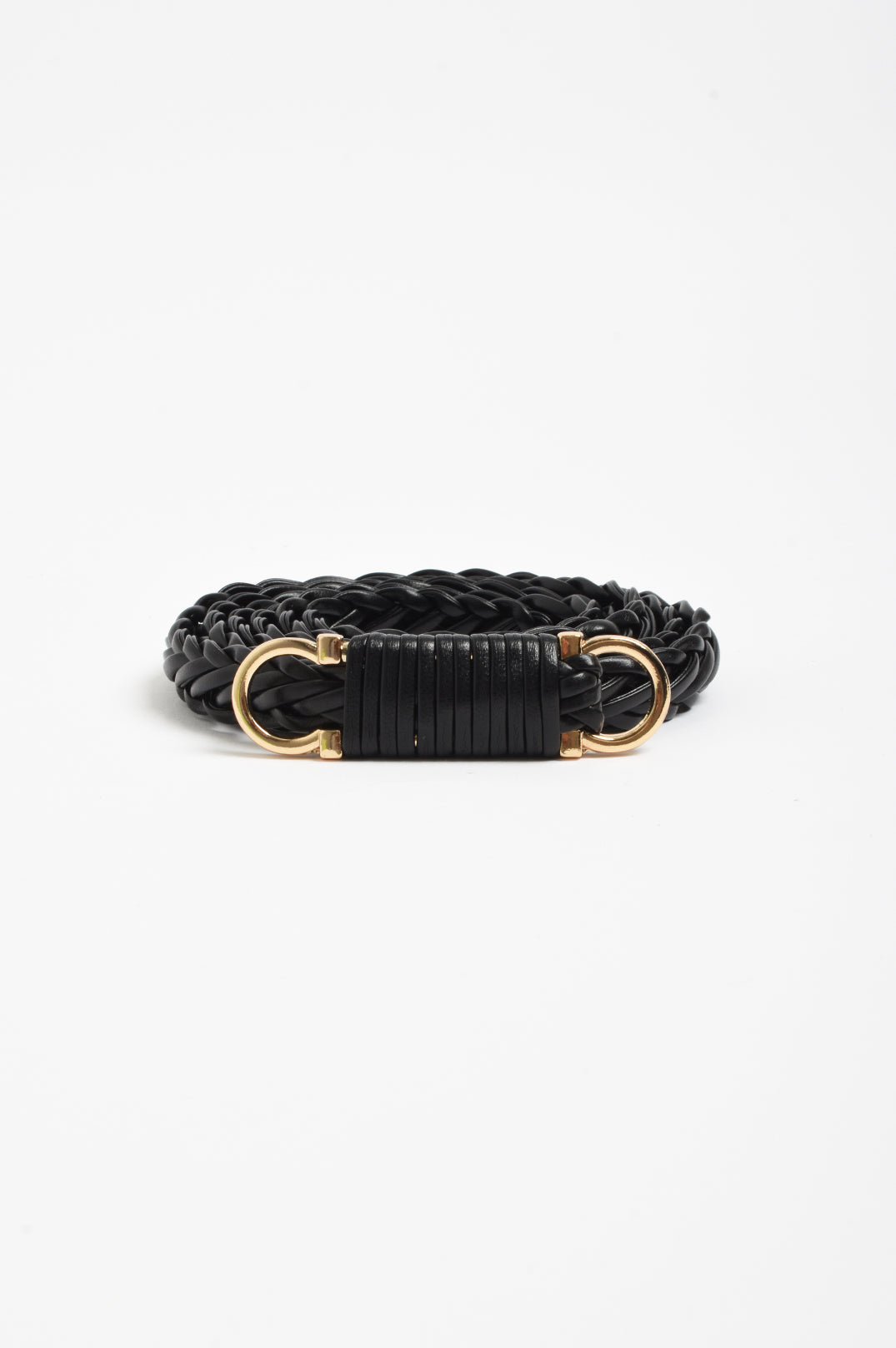 Plaited thin waist belt black