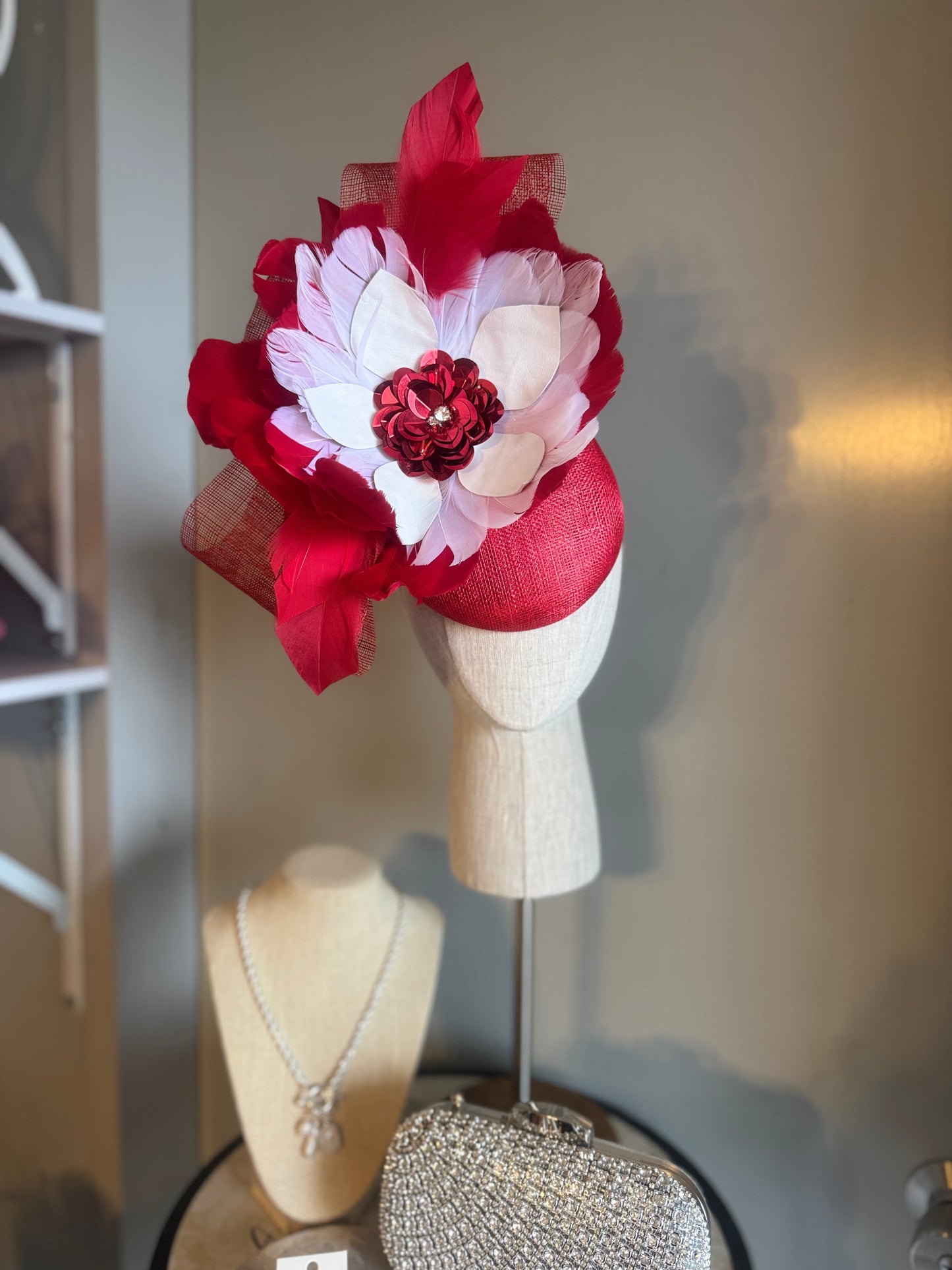 “Kylie” Red & white feather floral