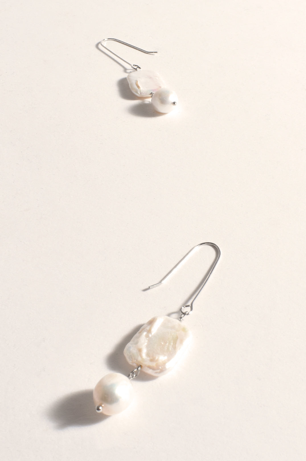 Pearl shaped long hook earrings silver