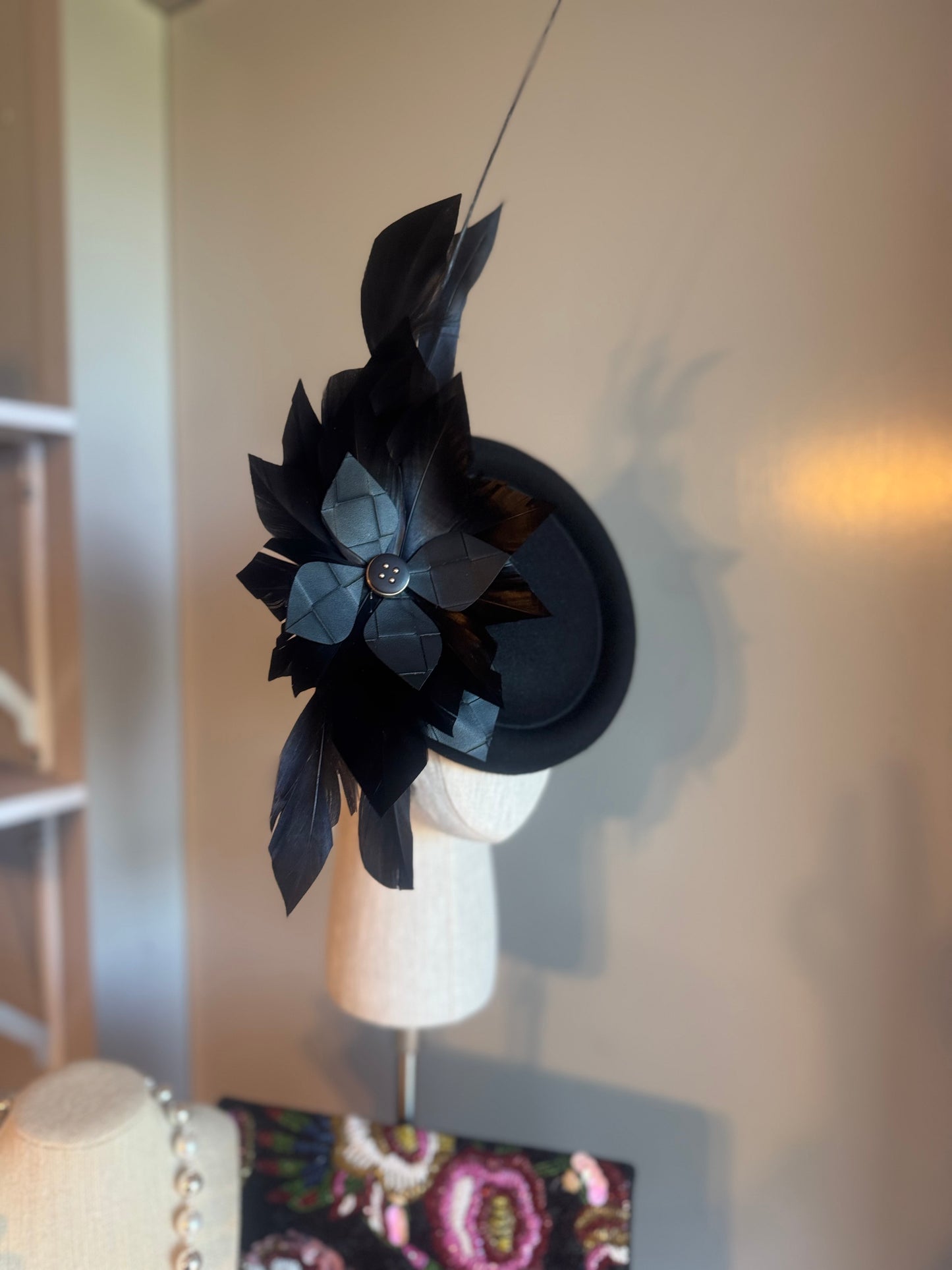 “Toni” black feather statement