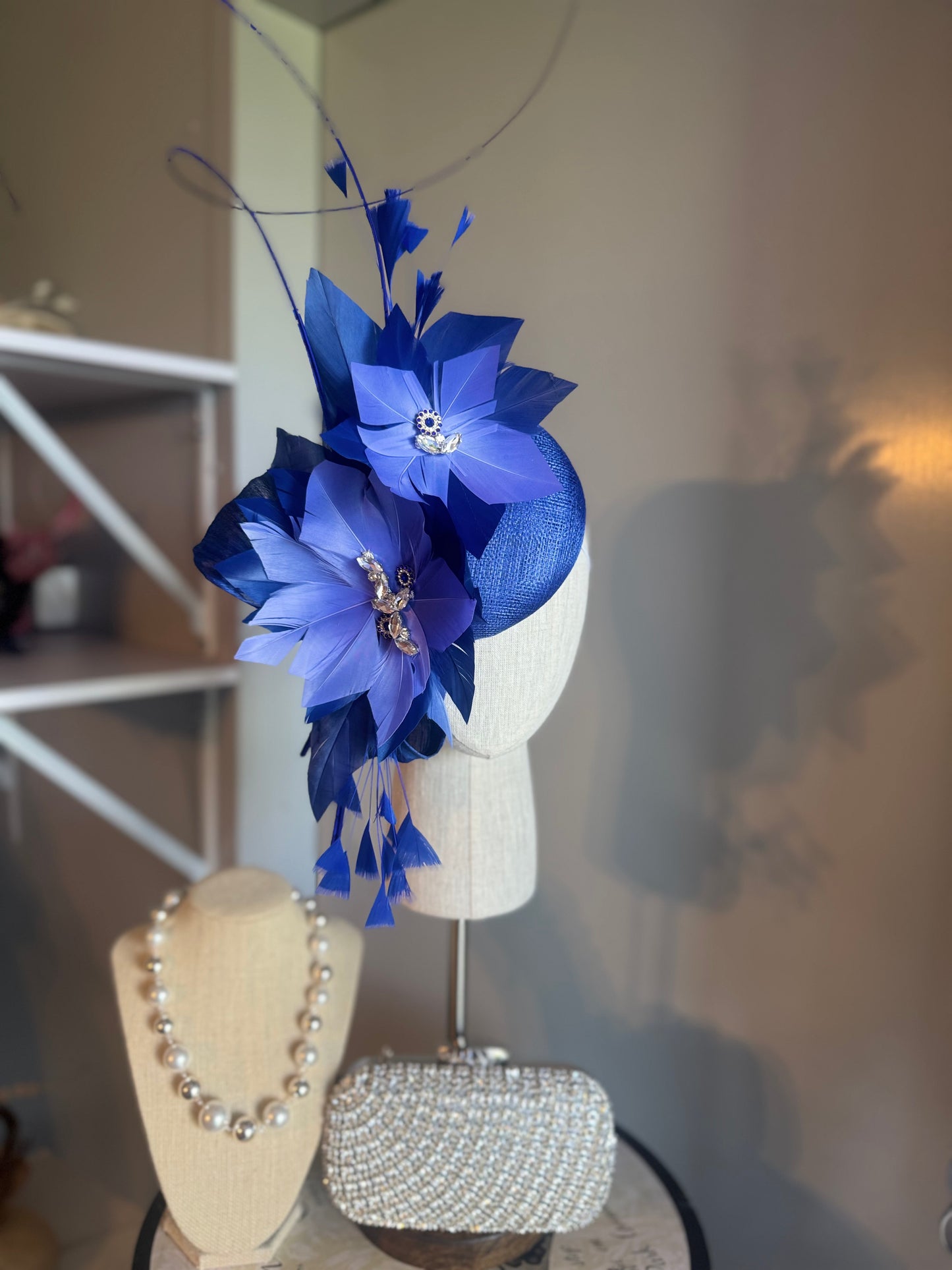 “Lauren” Blue feather statement
