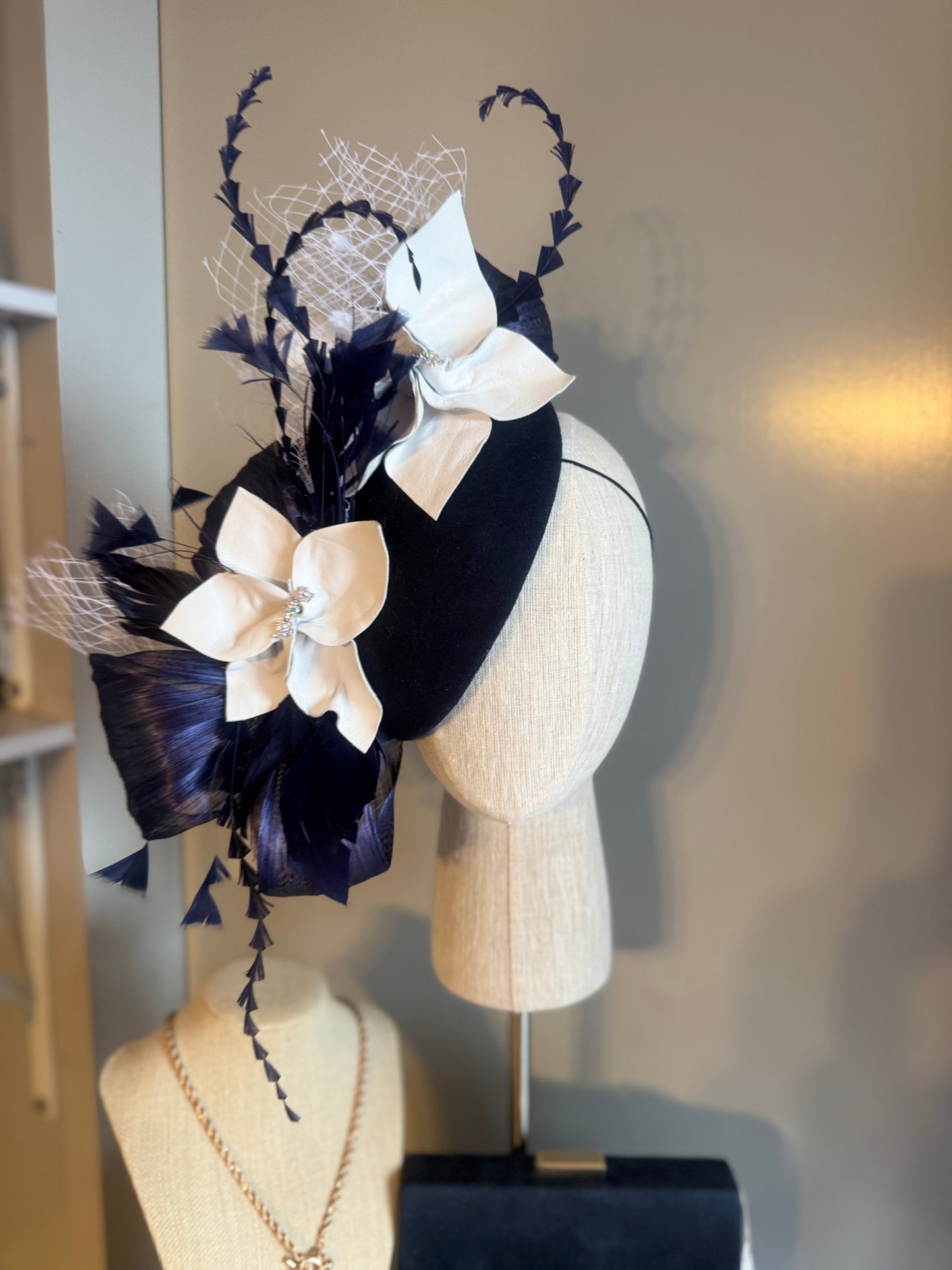 “Gabby” Navy and white pillbox