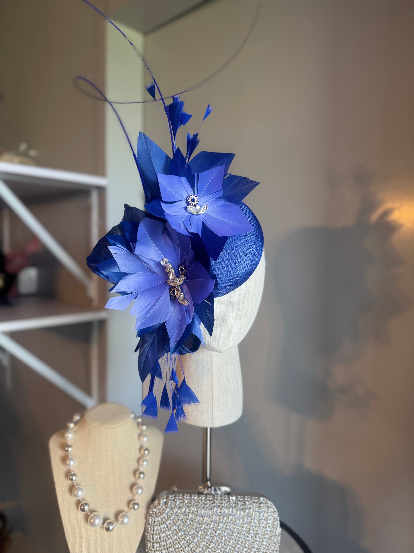 “Lauren” Blue feather statement