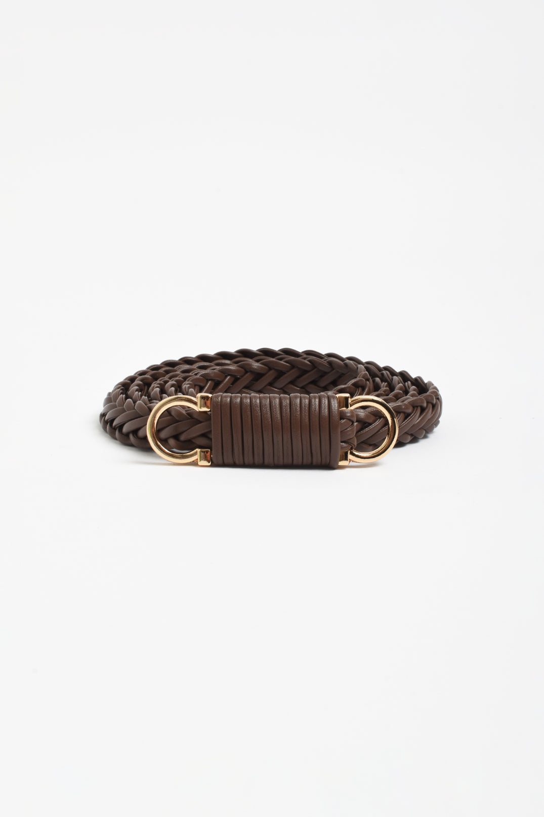 Plaited thin waist belt chocolate