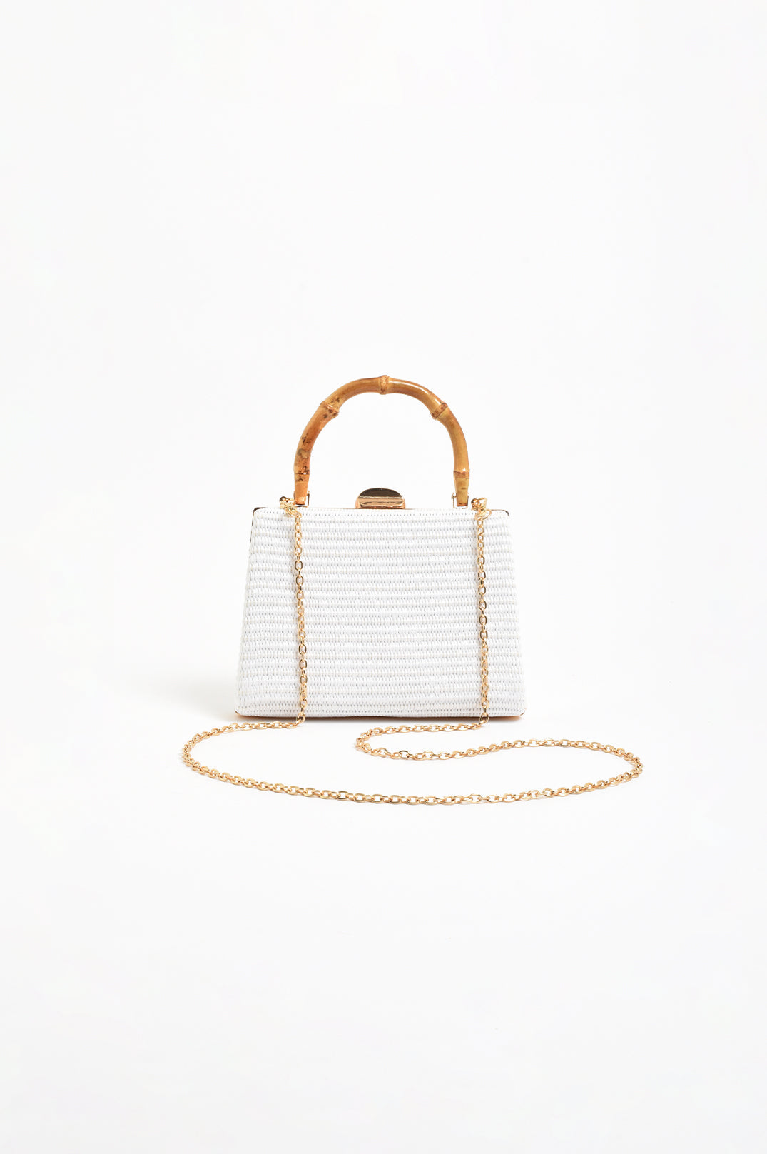 Bamboo handle weave small bag white