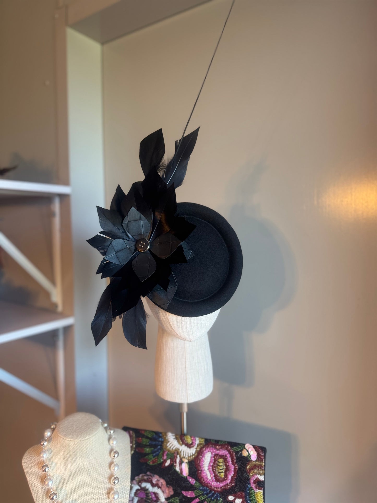 “Toni” black feather statement