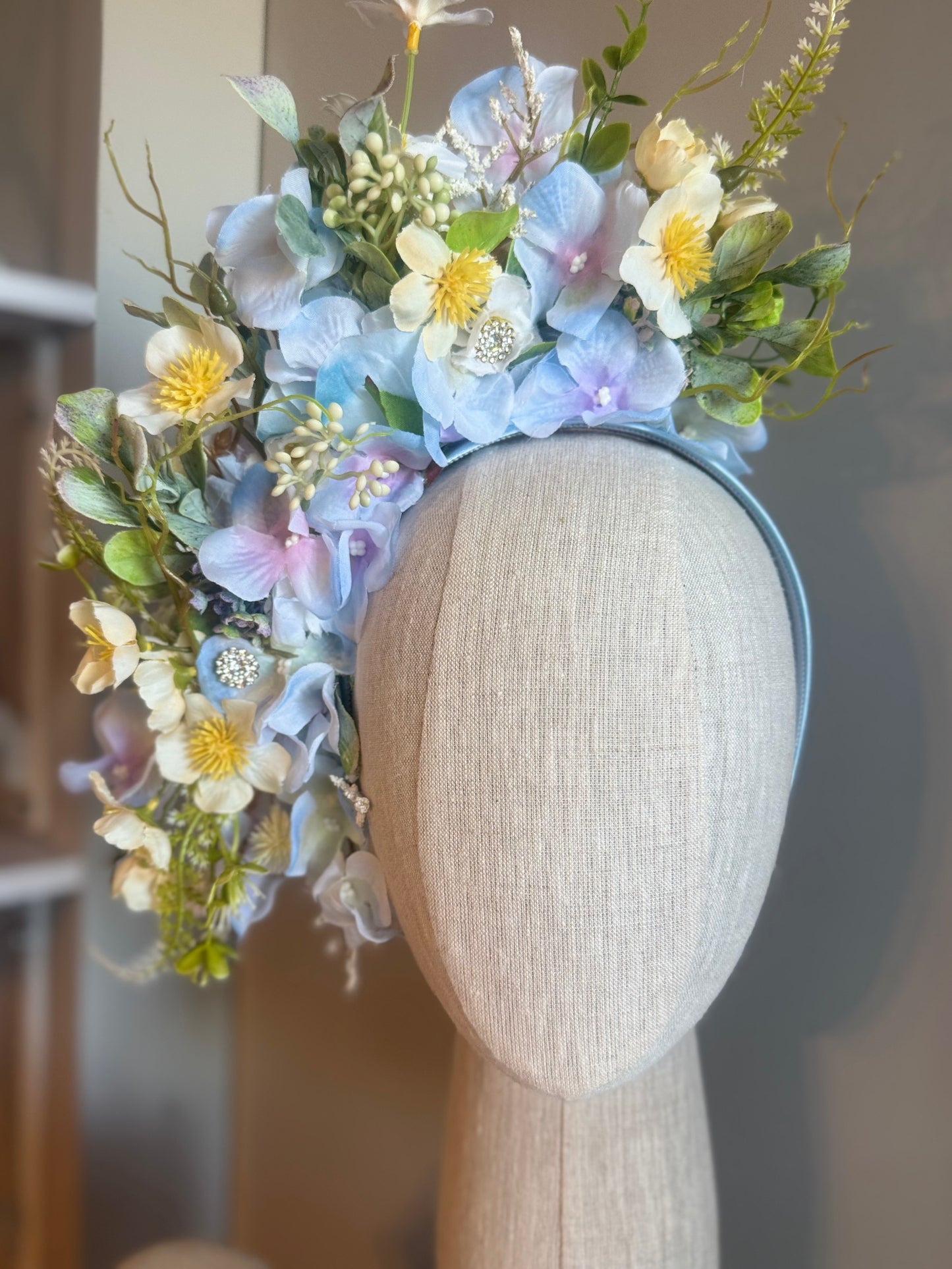 “Trinnie” blue spring floral fascinator