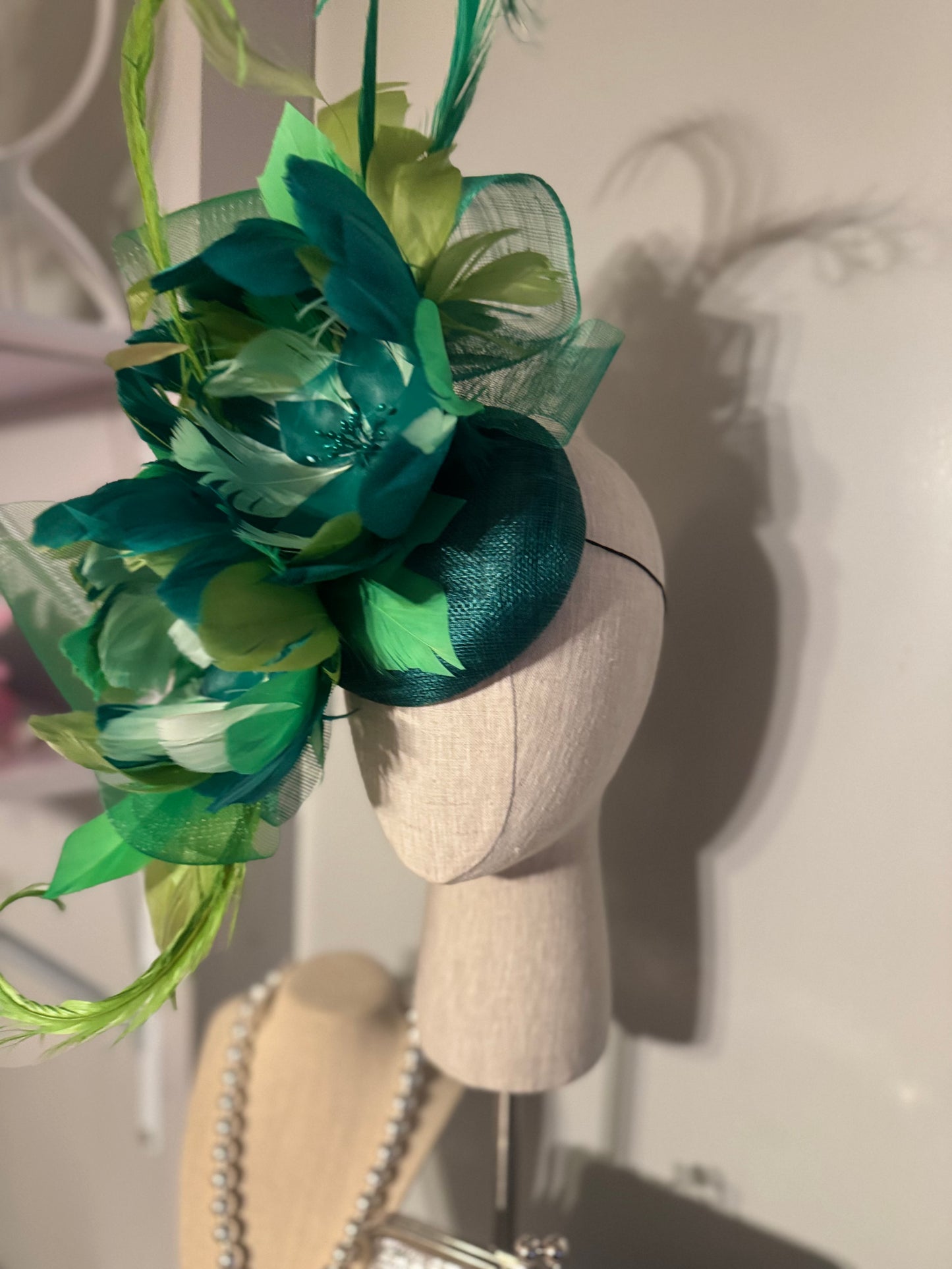 “Simmie” Green feather floral statement