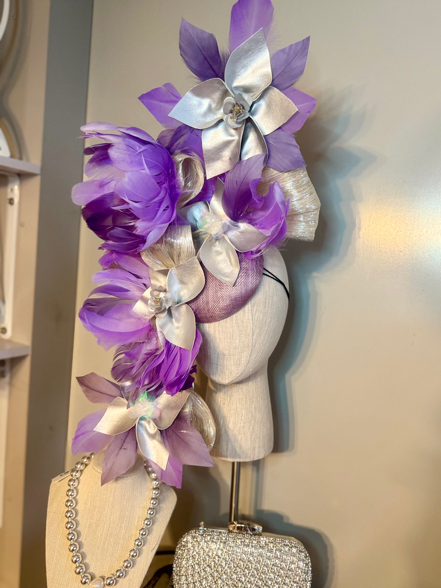 “Lavender May” lilac & silver statement