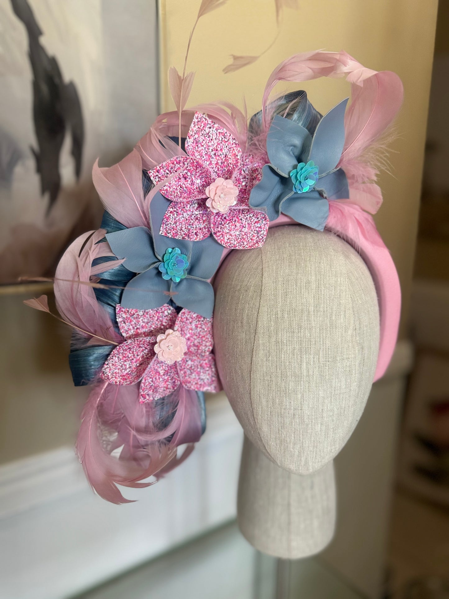 “Petal” pink & blue floral statement