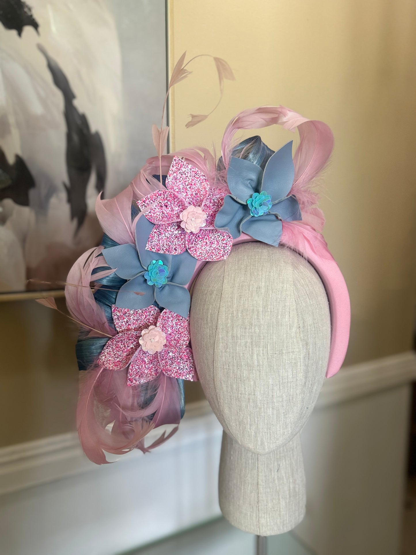 “Petal” pink & blue floral statement