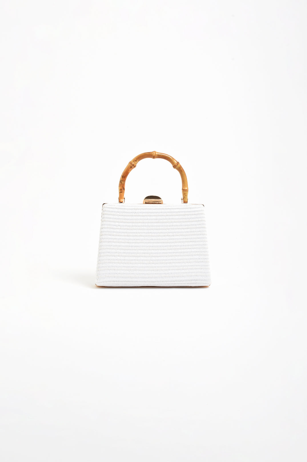 Bamboo handle weave small bag white
