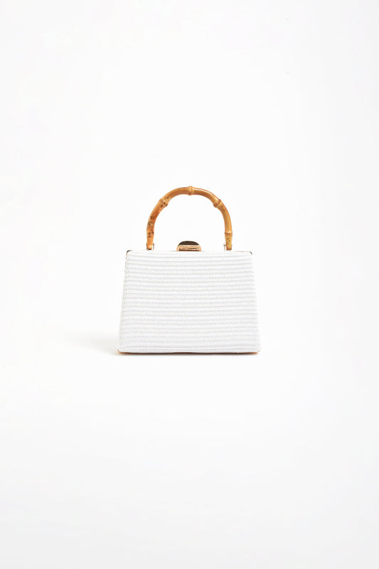 Bamboo handle weave small bag white