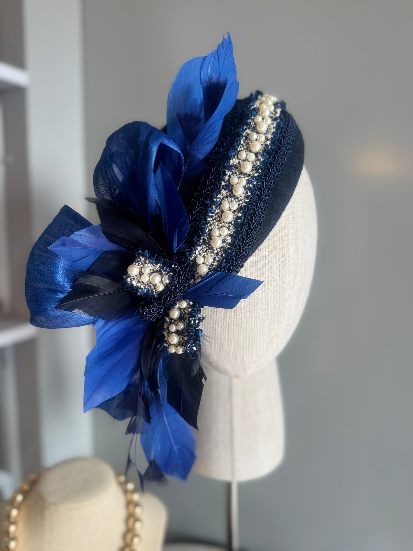 “Abilgail” Navy & cobalt felt/wool pillbox