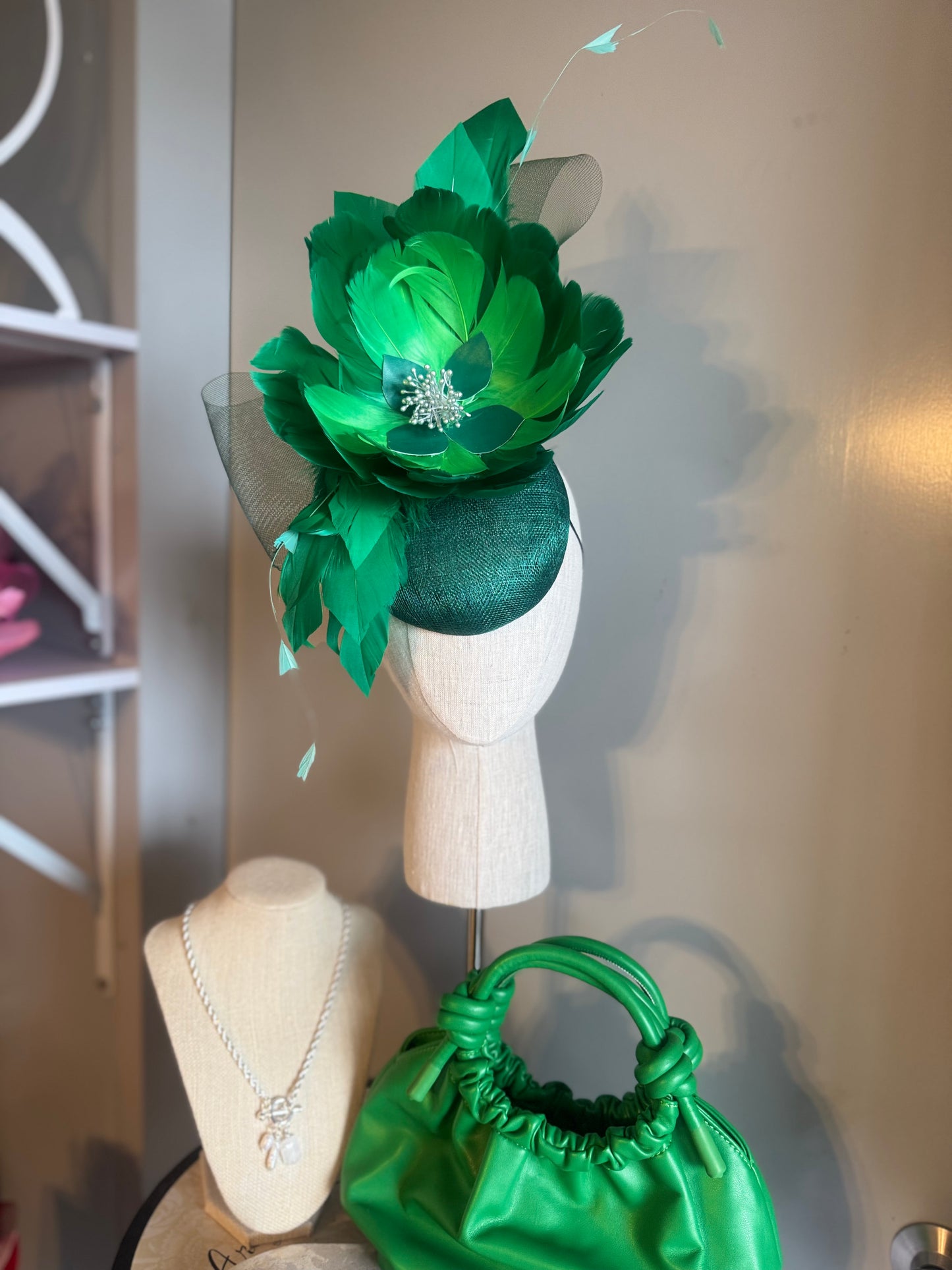 “Catherine” Green feather floral