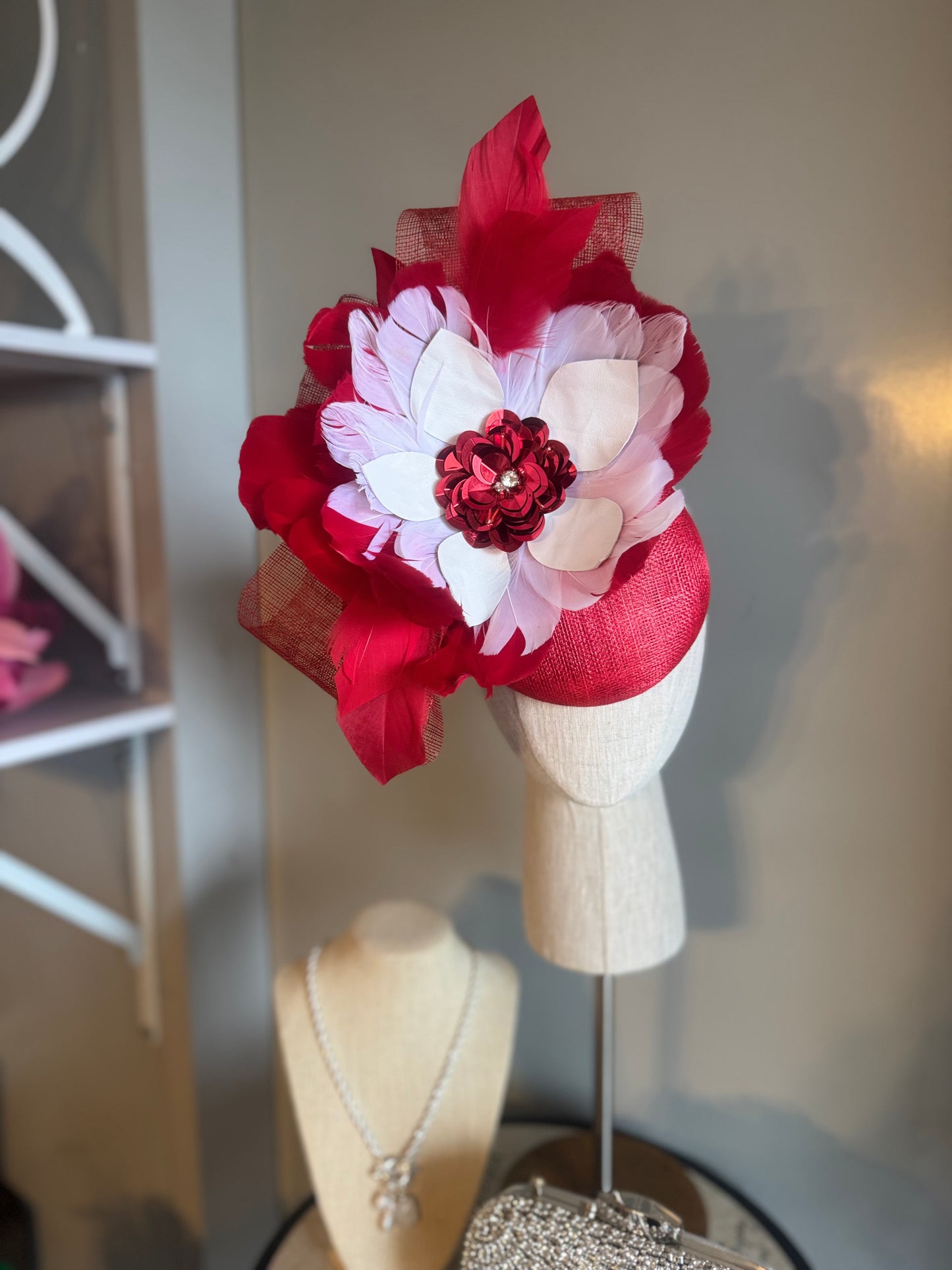 “Kylie” Red & white feather floral