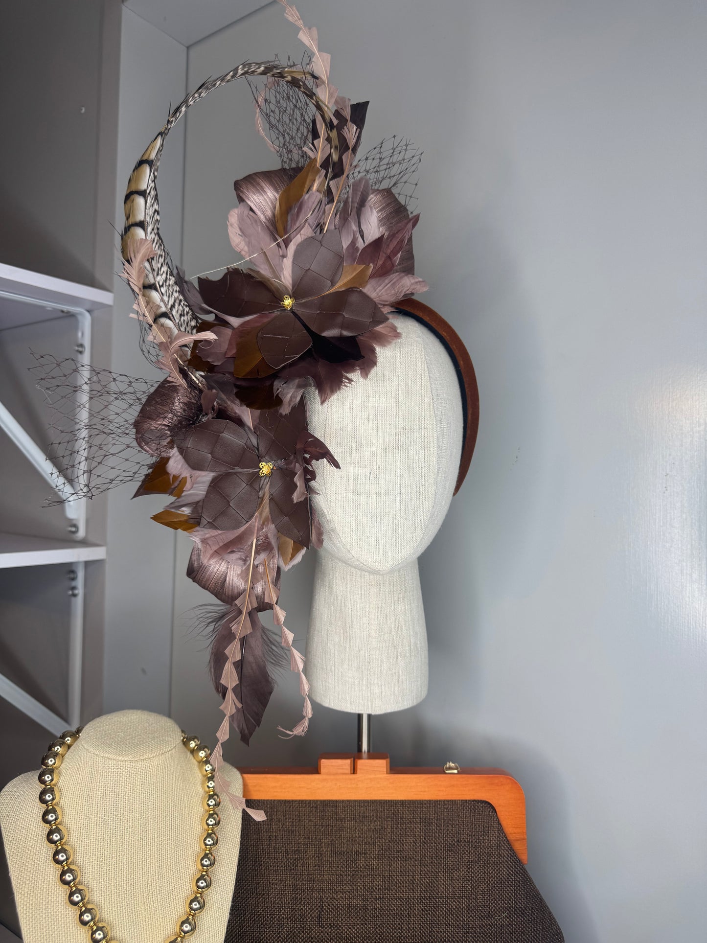 “Harley” chocolate brown feather statement
