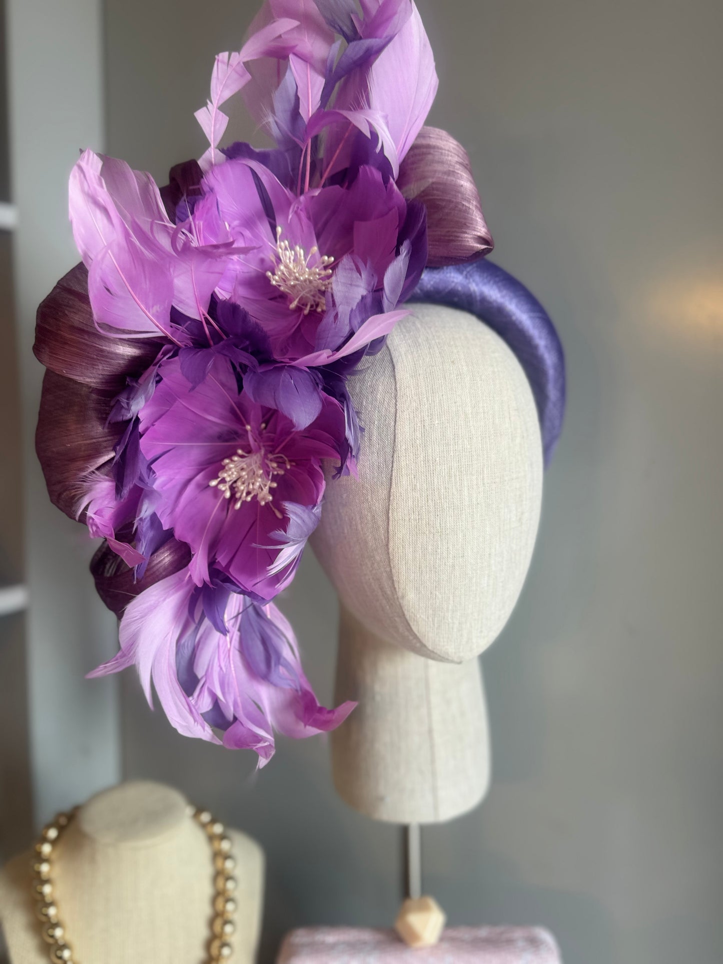 “Trish” purple lilac feather floral