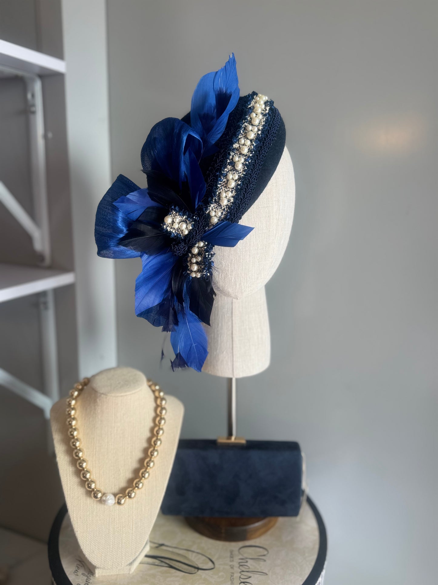 “Abilgail” Navy & cobalt felt/wool pillbox