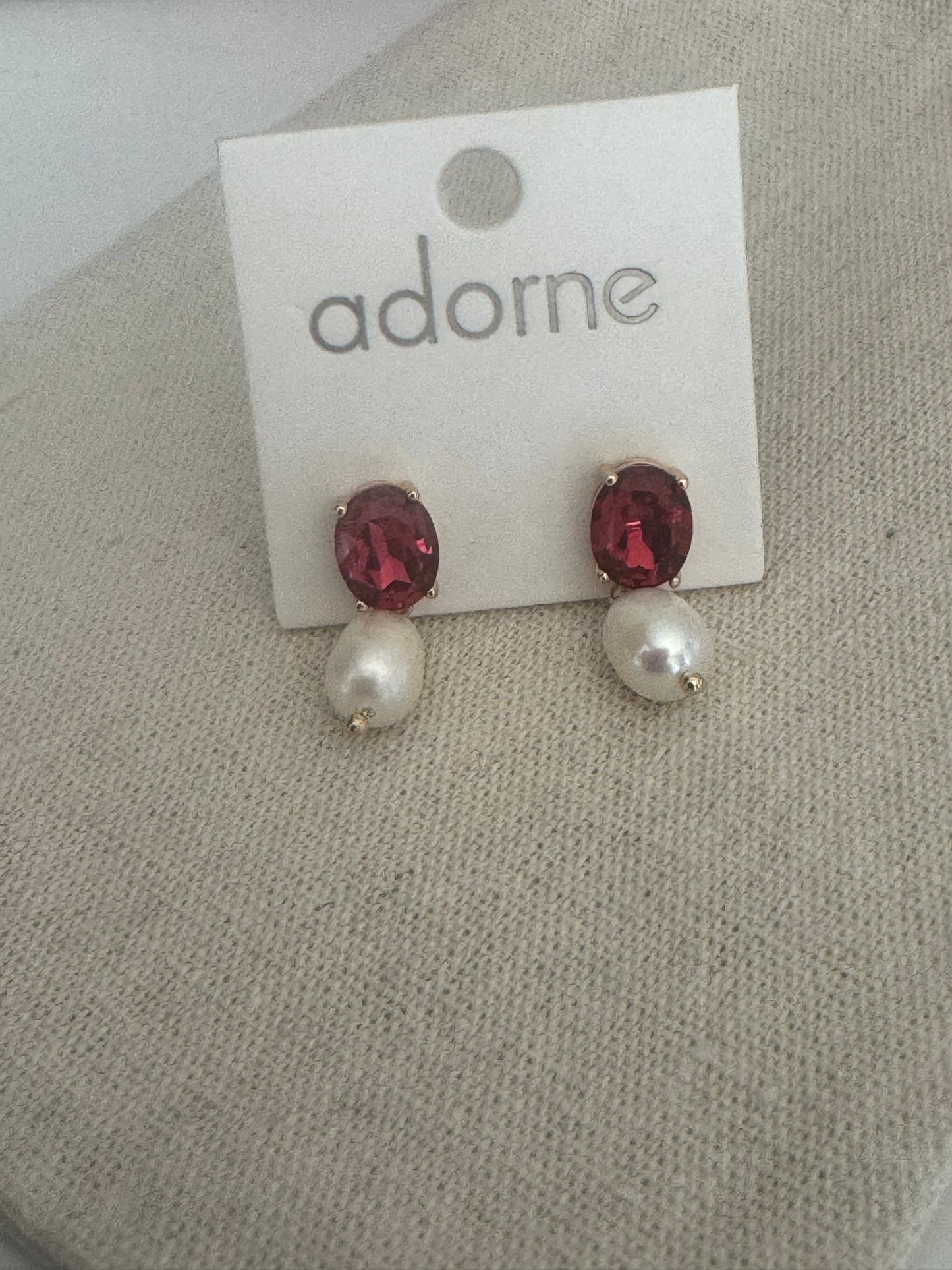 Adorne red & pearl earrings