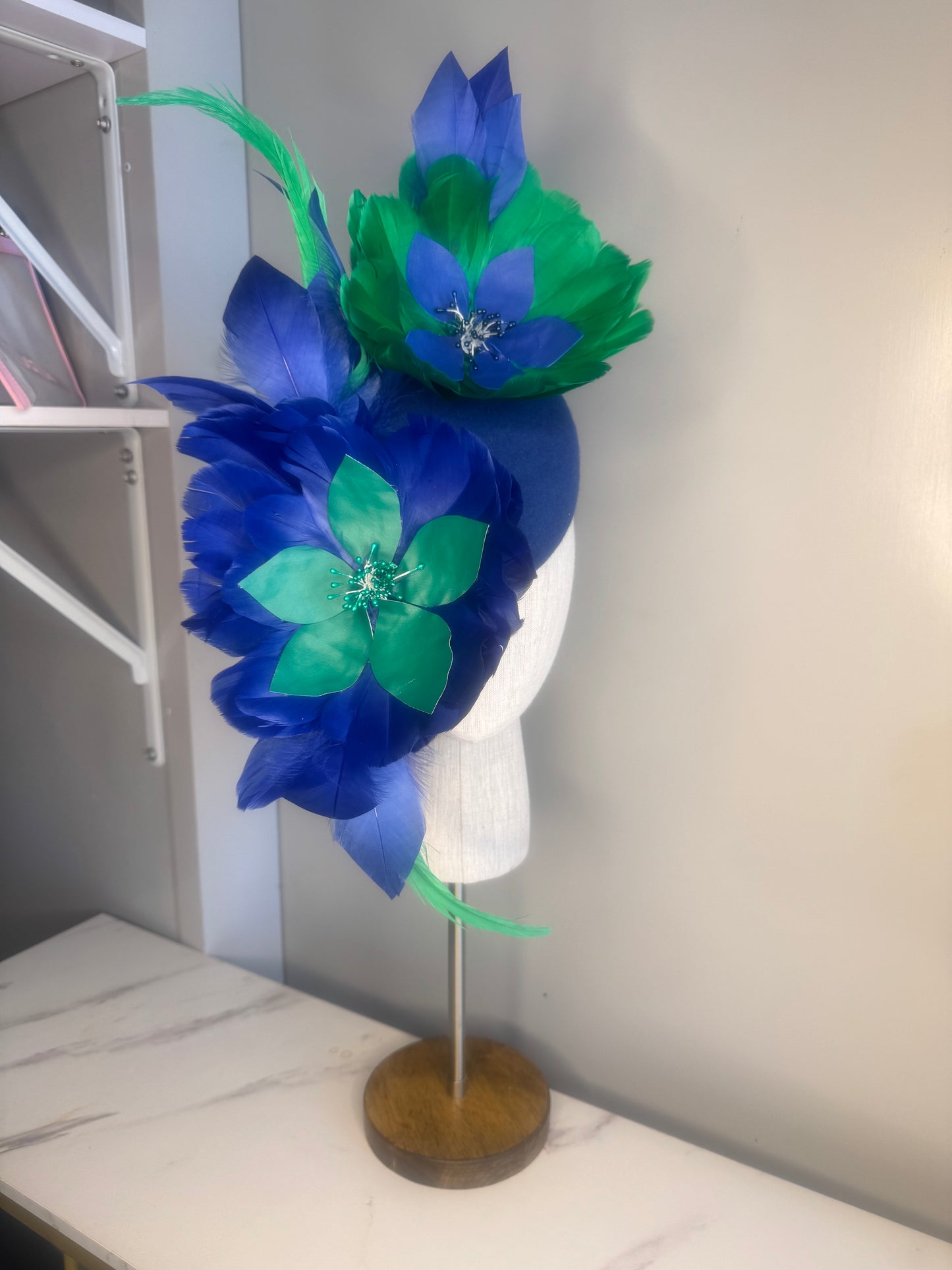 “Samantha” blue & green statement pillbox