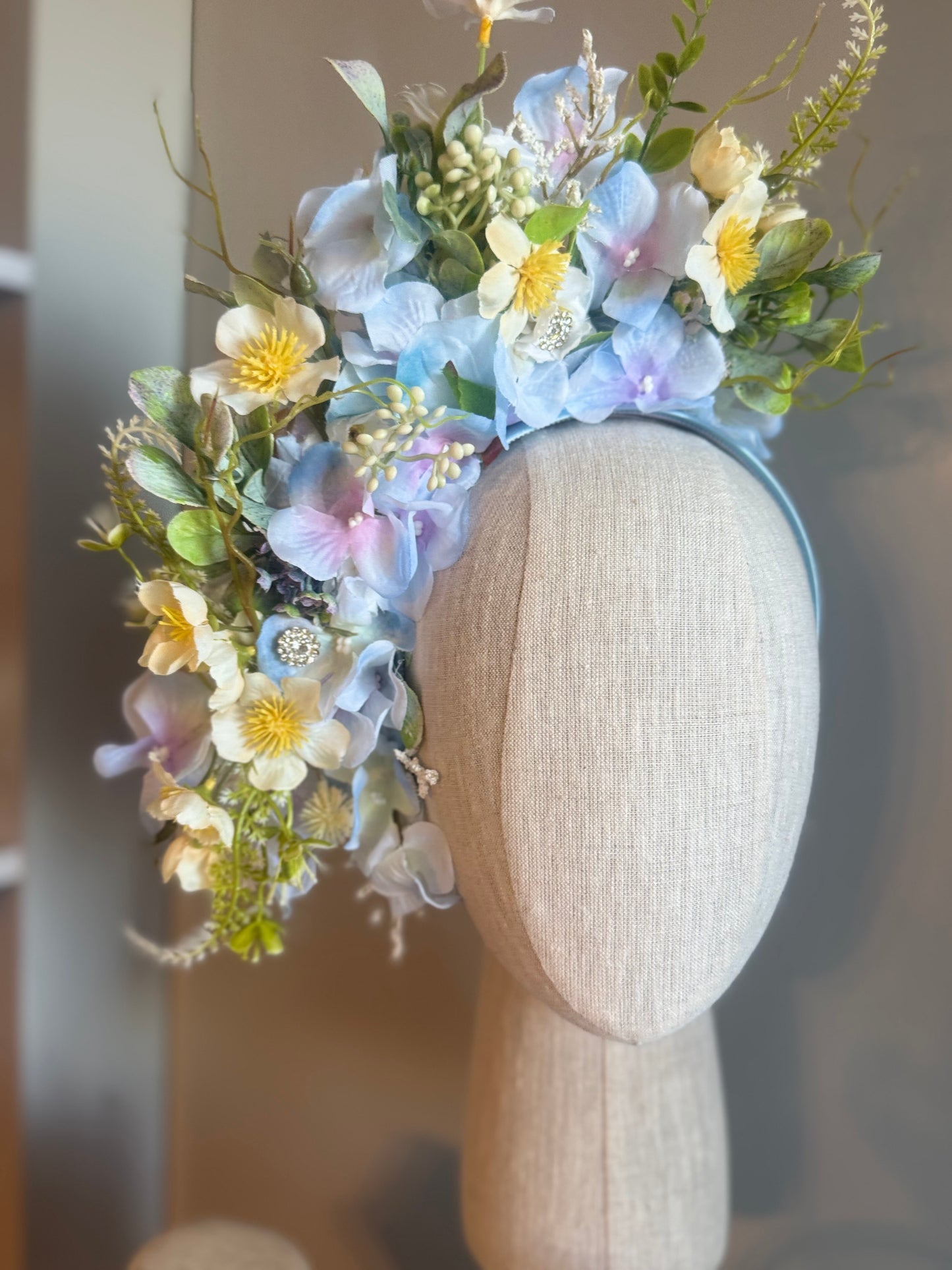 “Trinnie” blue spring floral fascinator