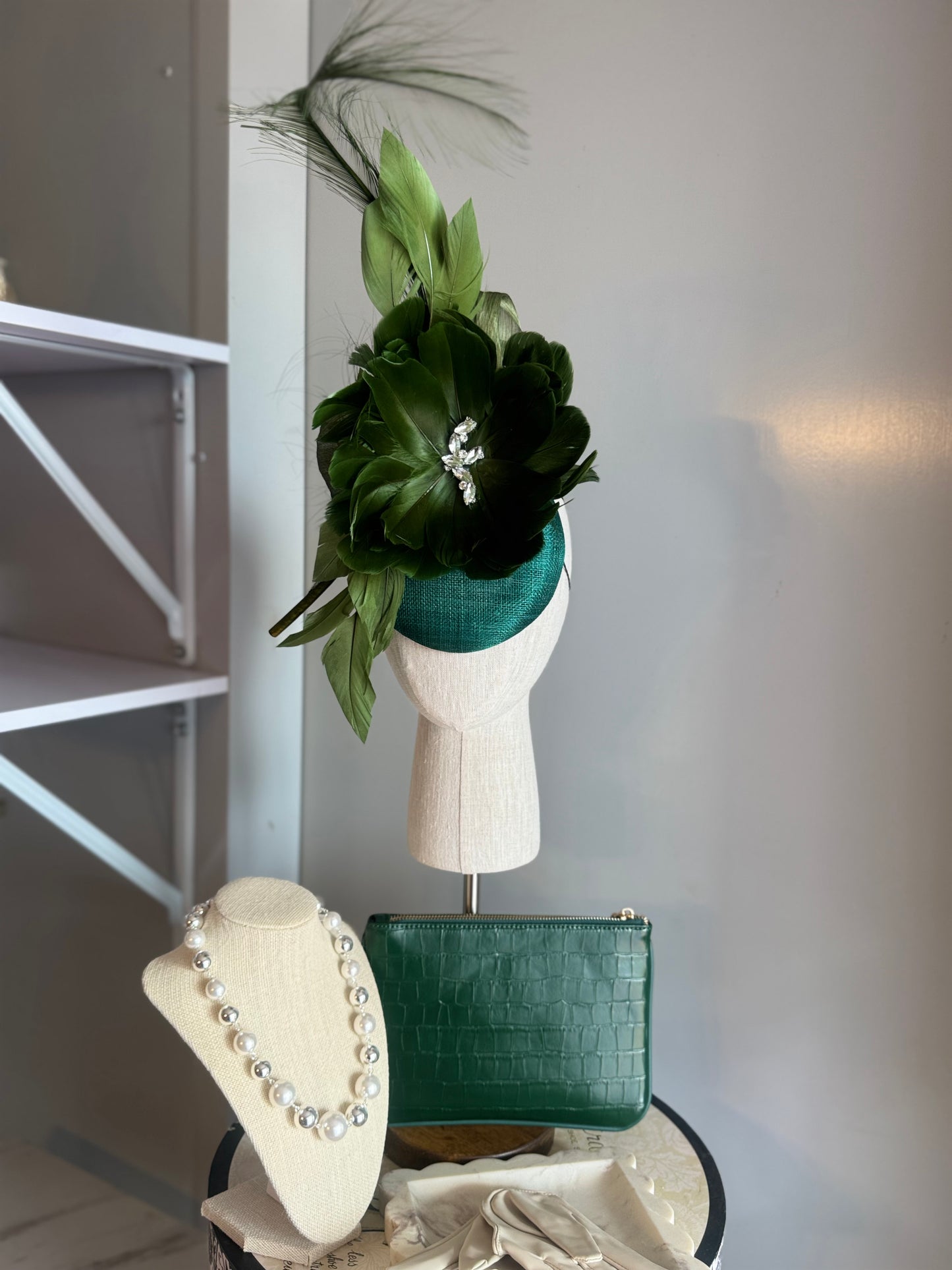 “Genevieve”Green feather statement