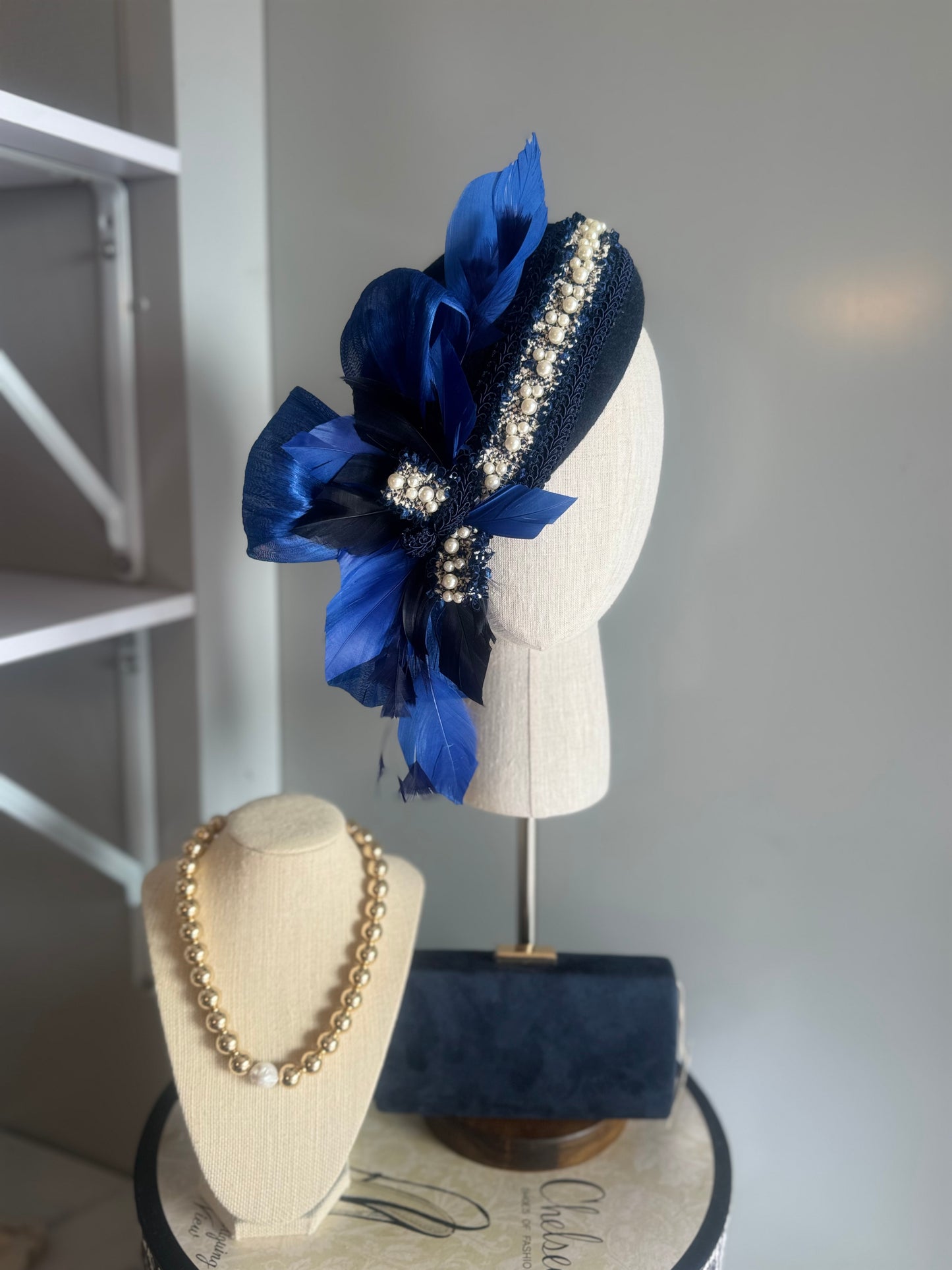 “Abilgail” Navy & cobalt felt/wool pillbox