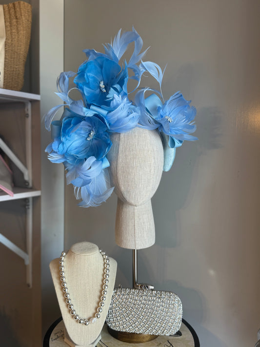 “Leah” blue floral sinamay padded statement headband