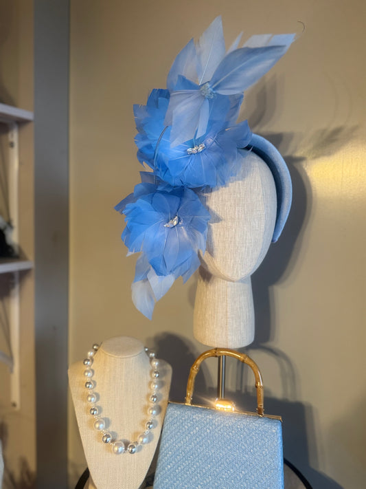 “Grace” cornflour blue feather statement