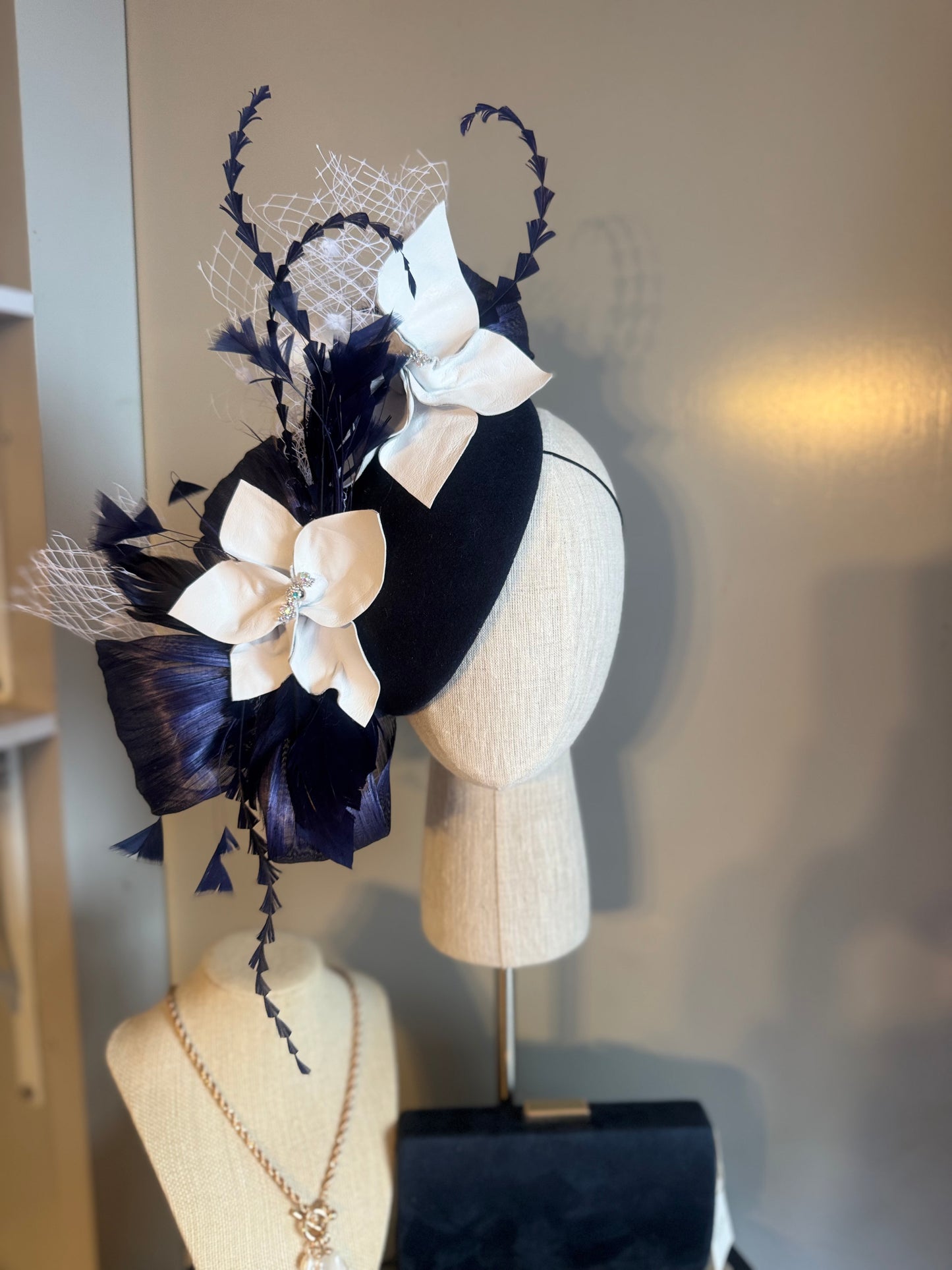 “Gabby” Navy and white pillbox