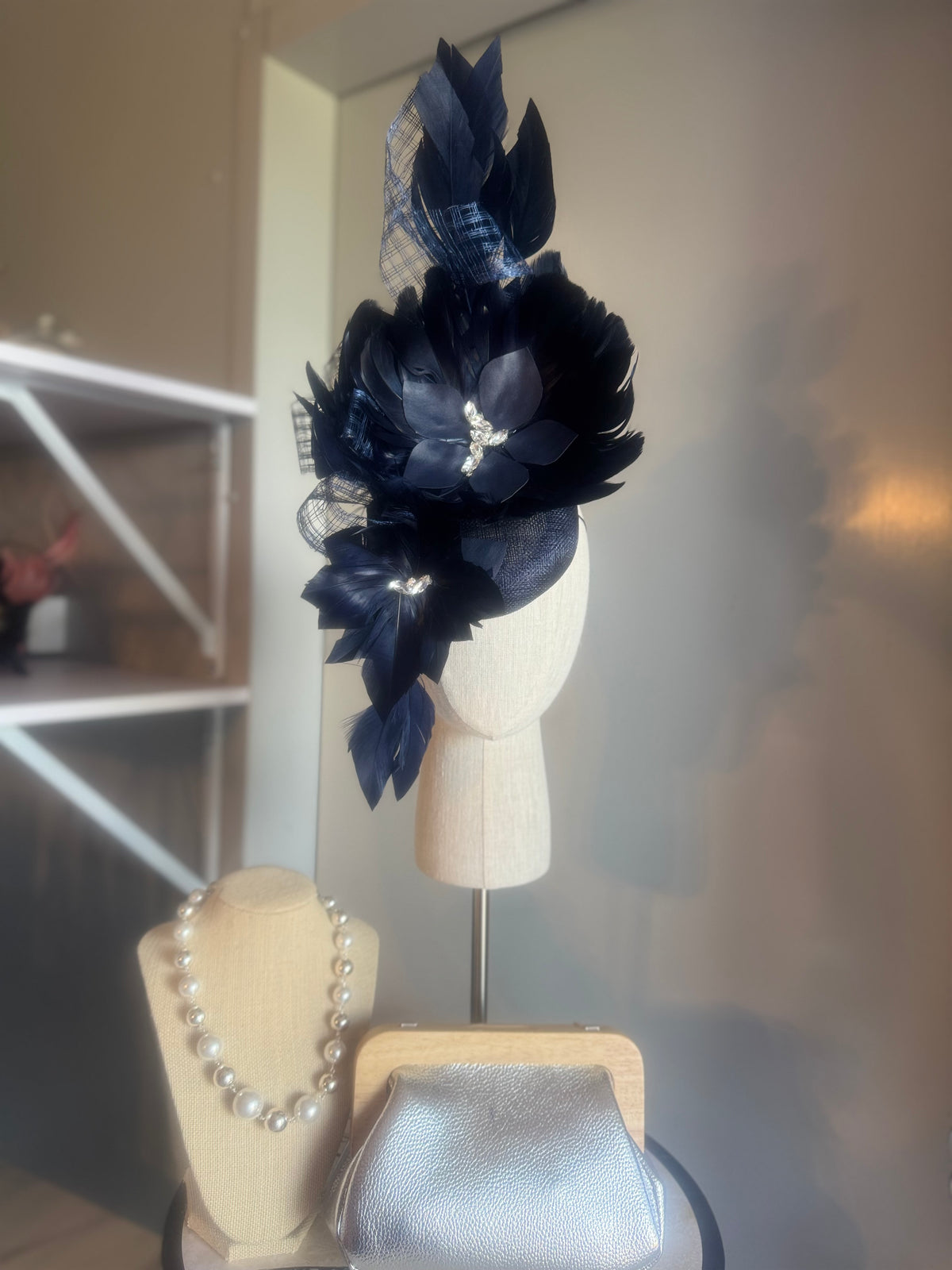 “Maddie” Navy feather statement