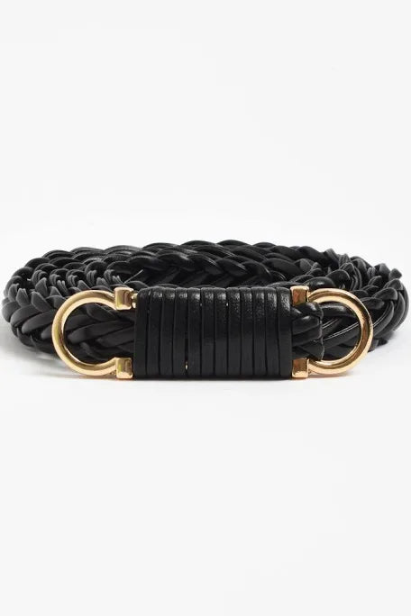 Plaited thin waist belt black