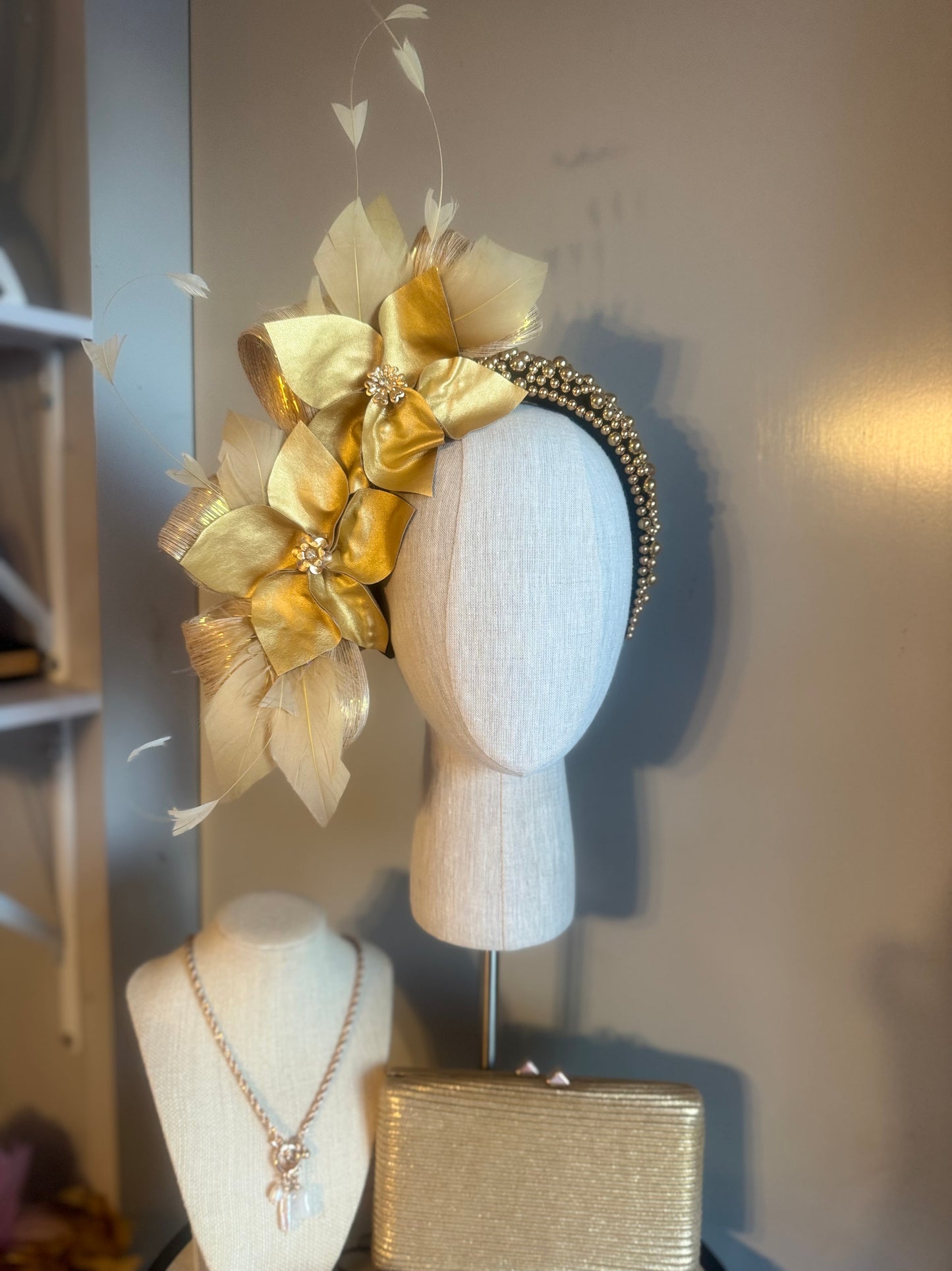 “Carmel” Gold &black pleather statement