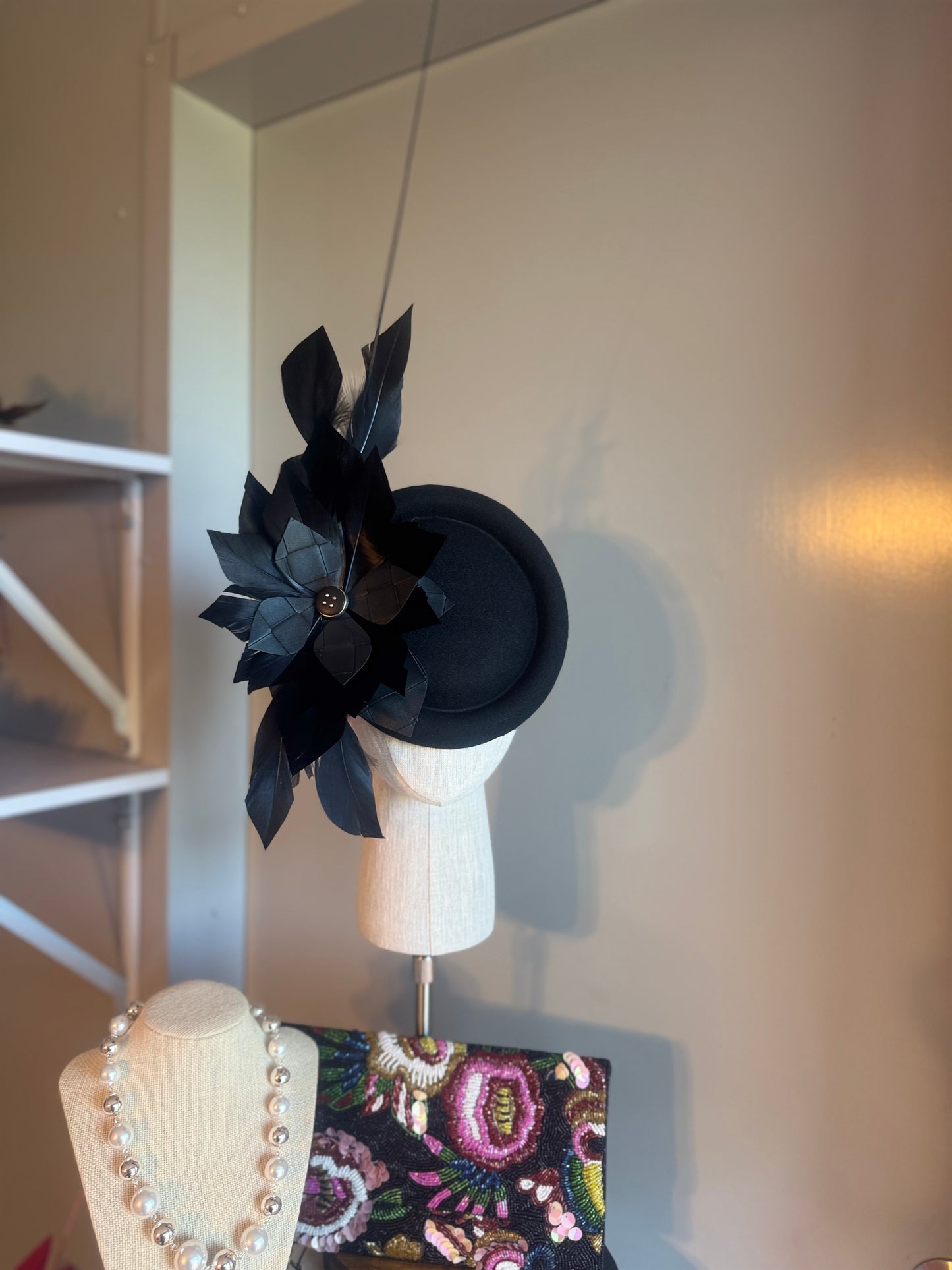 “Toni” black feather statement