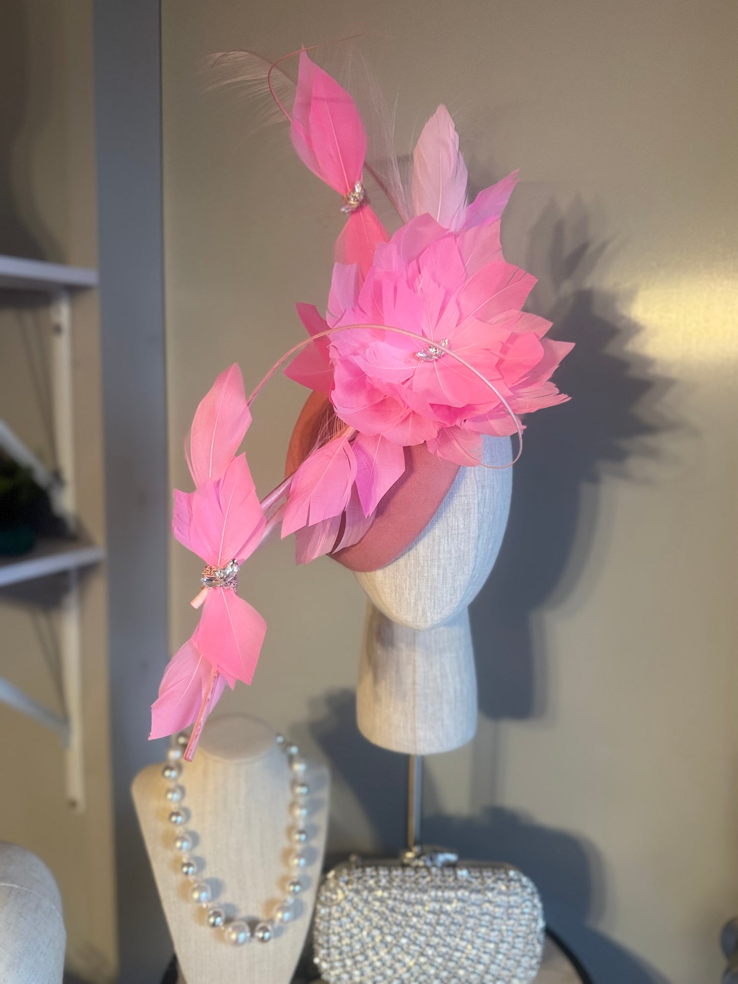 “Dakota” pink feather felt/wool statement