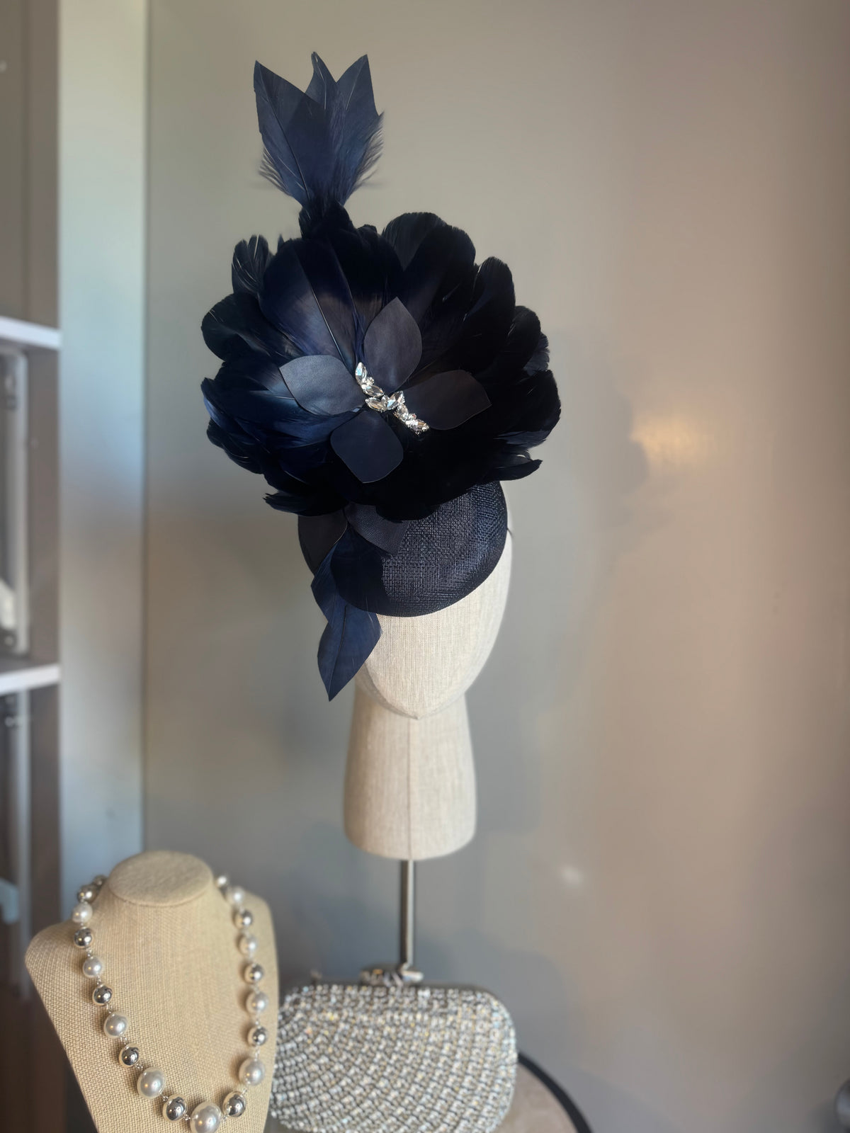 “Alison” Navy feather statement