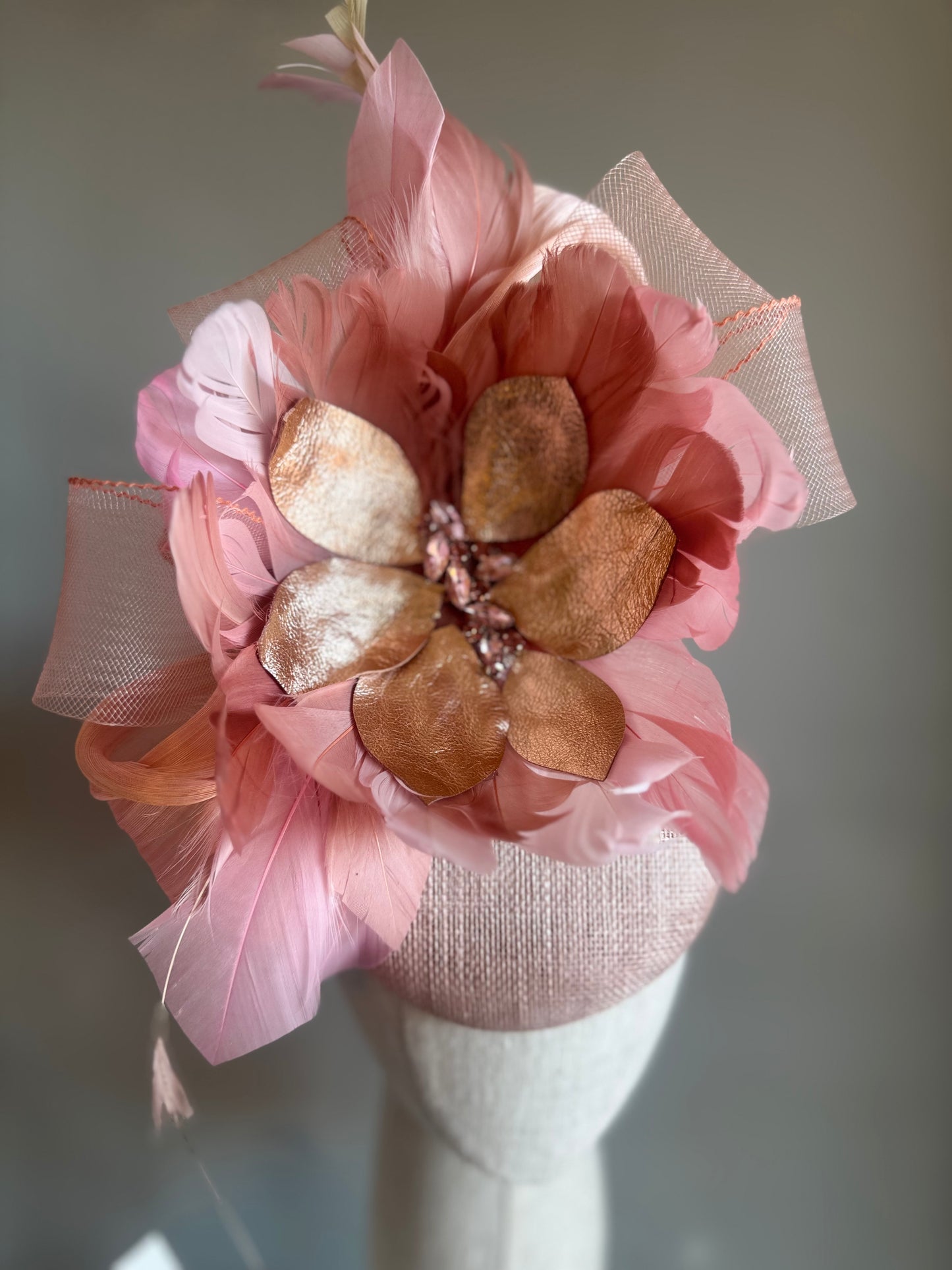 “Cindy” blush, Rose gold & soft pink feather floral
