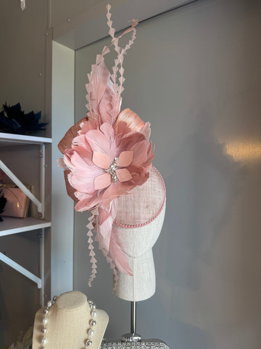 “Melinda” blush pink feather statement