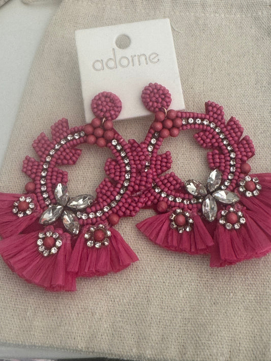 Adorne pink tassle earrings