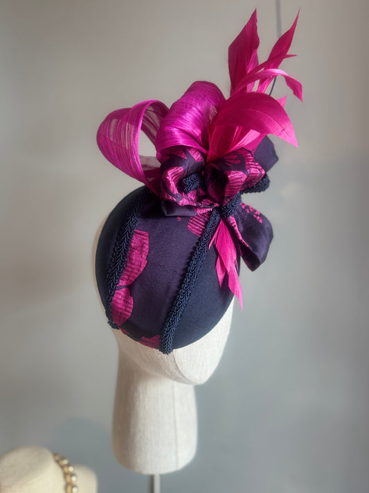 “Phillipa” Navy & Magenta felt/wool pillbox