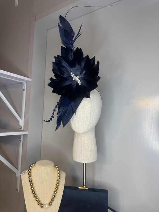 “Georgia” Navy feather felt/wool statement pillbox