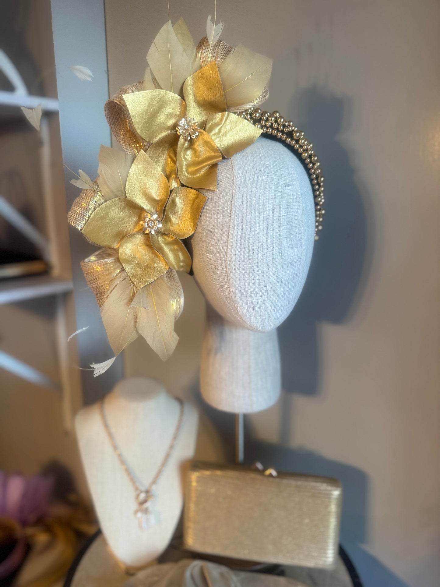 “Carmel” Gold &black pleather statement