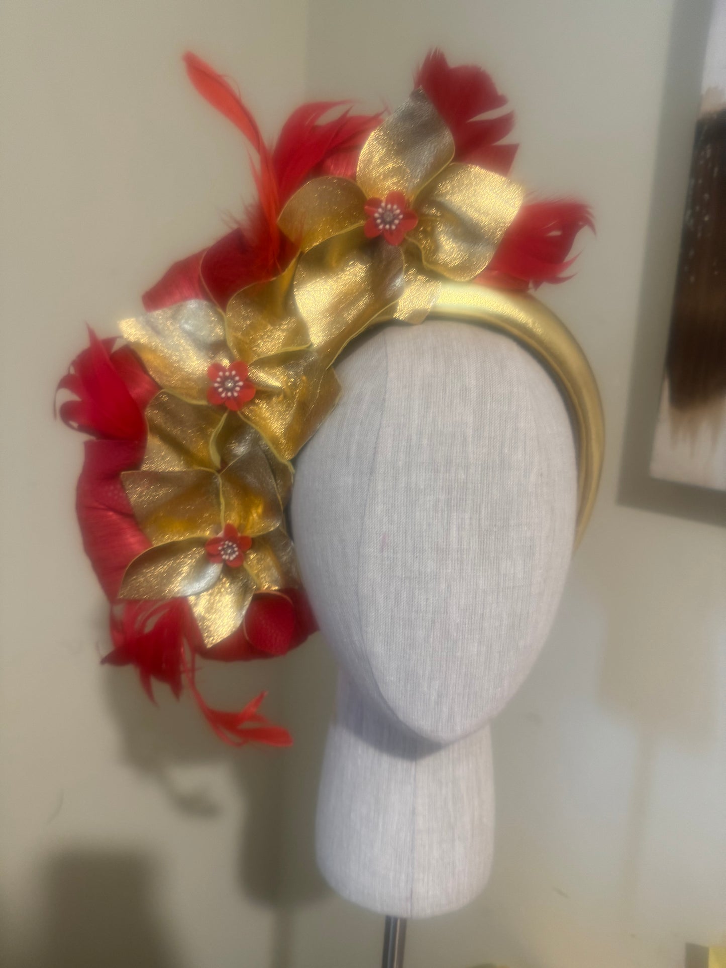 Red and gold leather floral