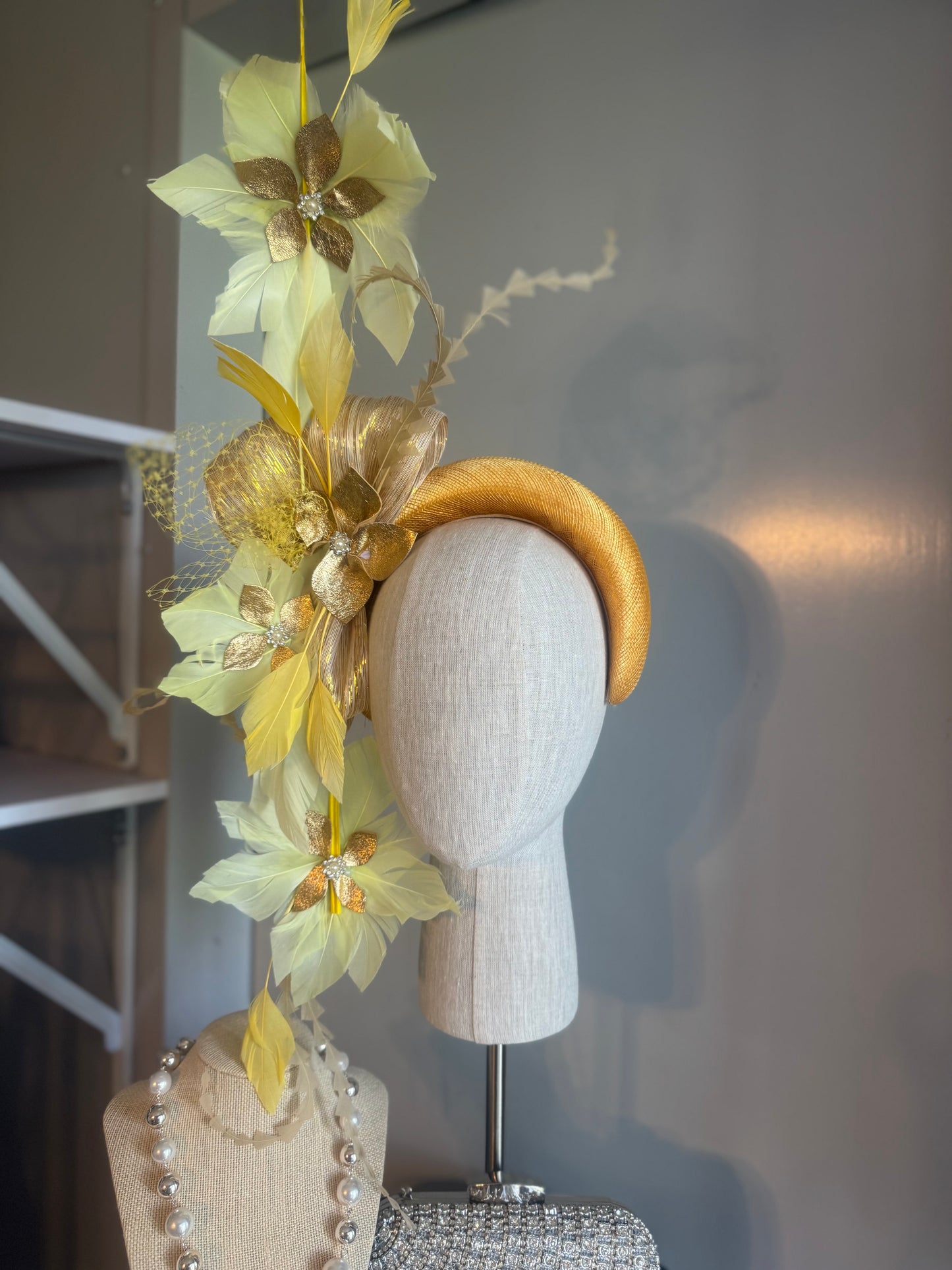 “Beatrice”yellow gold feather statement