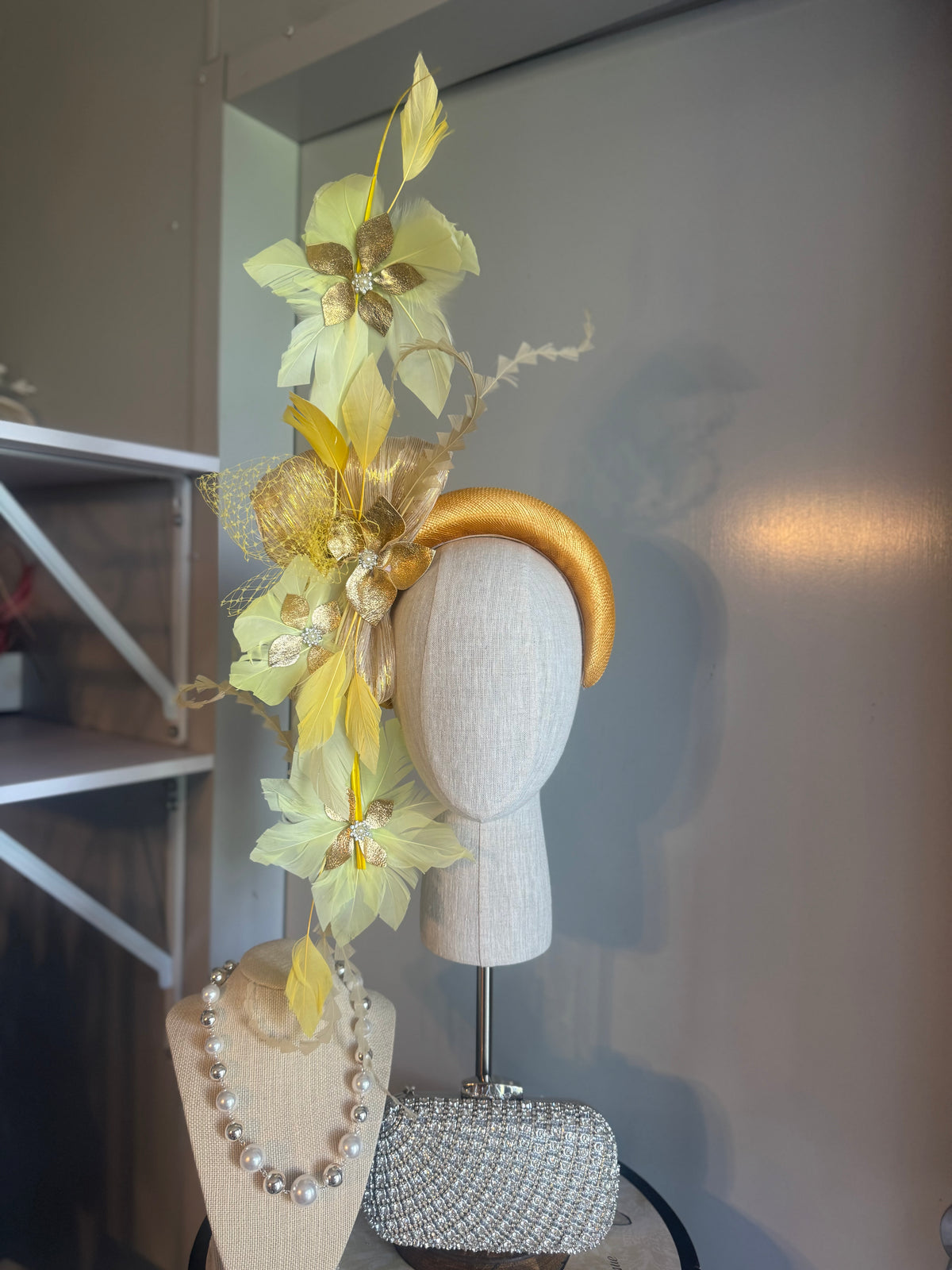 “Beatrice”yellow gold feather statement
