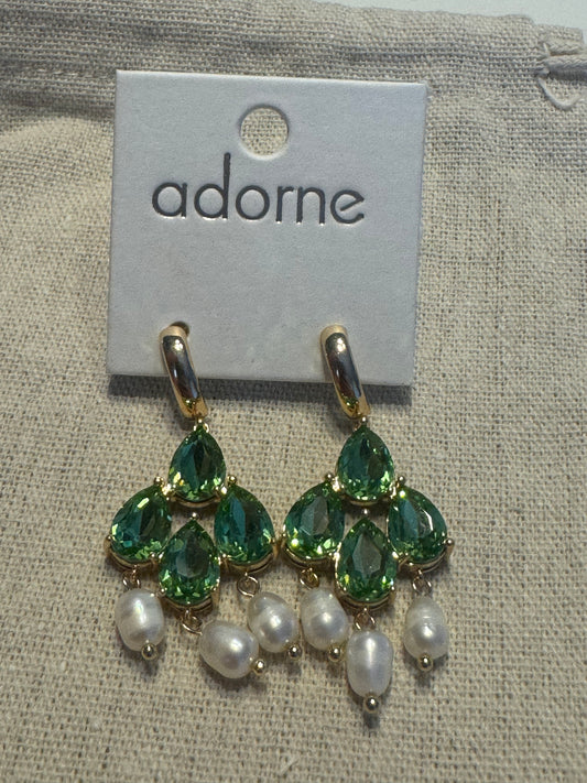 Adorne green/cream drop earrings with pearls