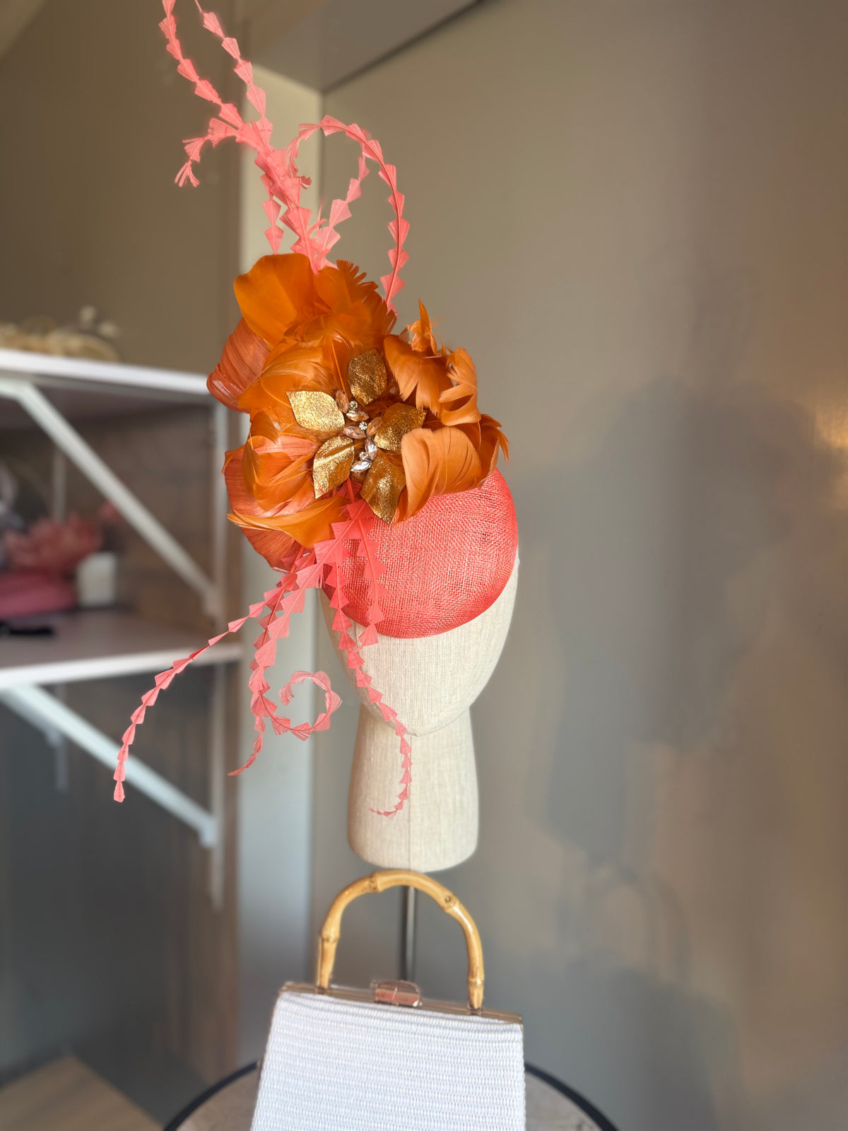 “Libby” coral orange and gold statement