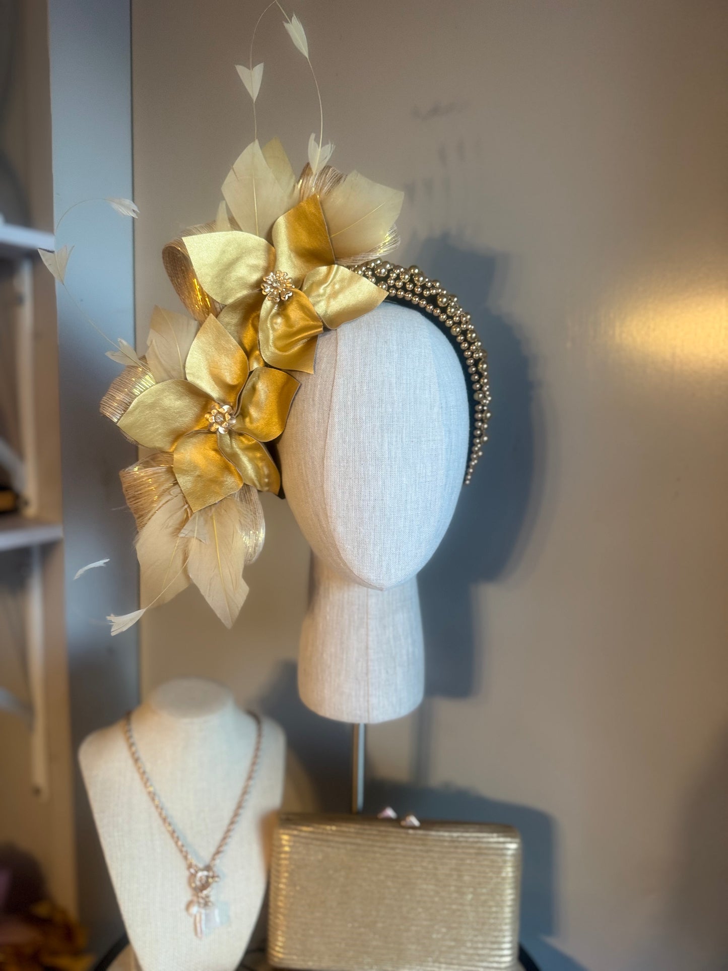 “Carmel” Gold &black pleather statement