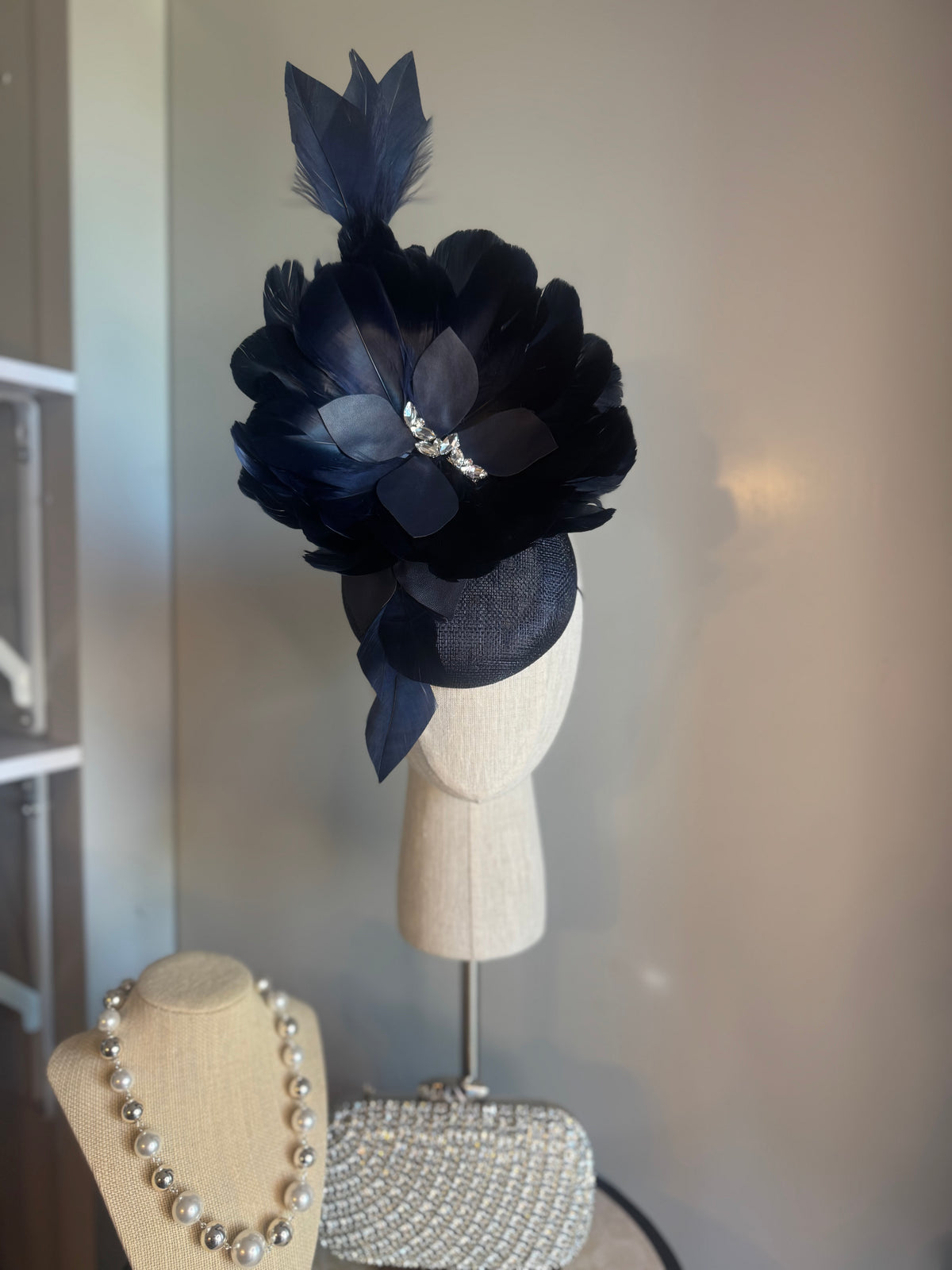 “Alison” Navy feather statement